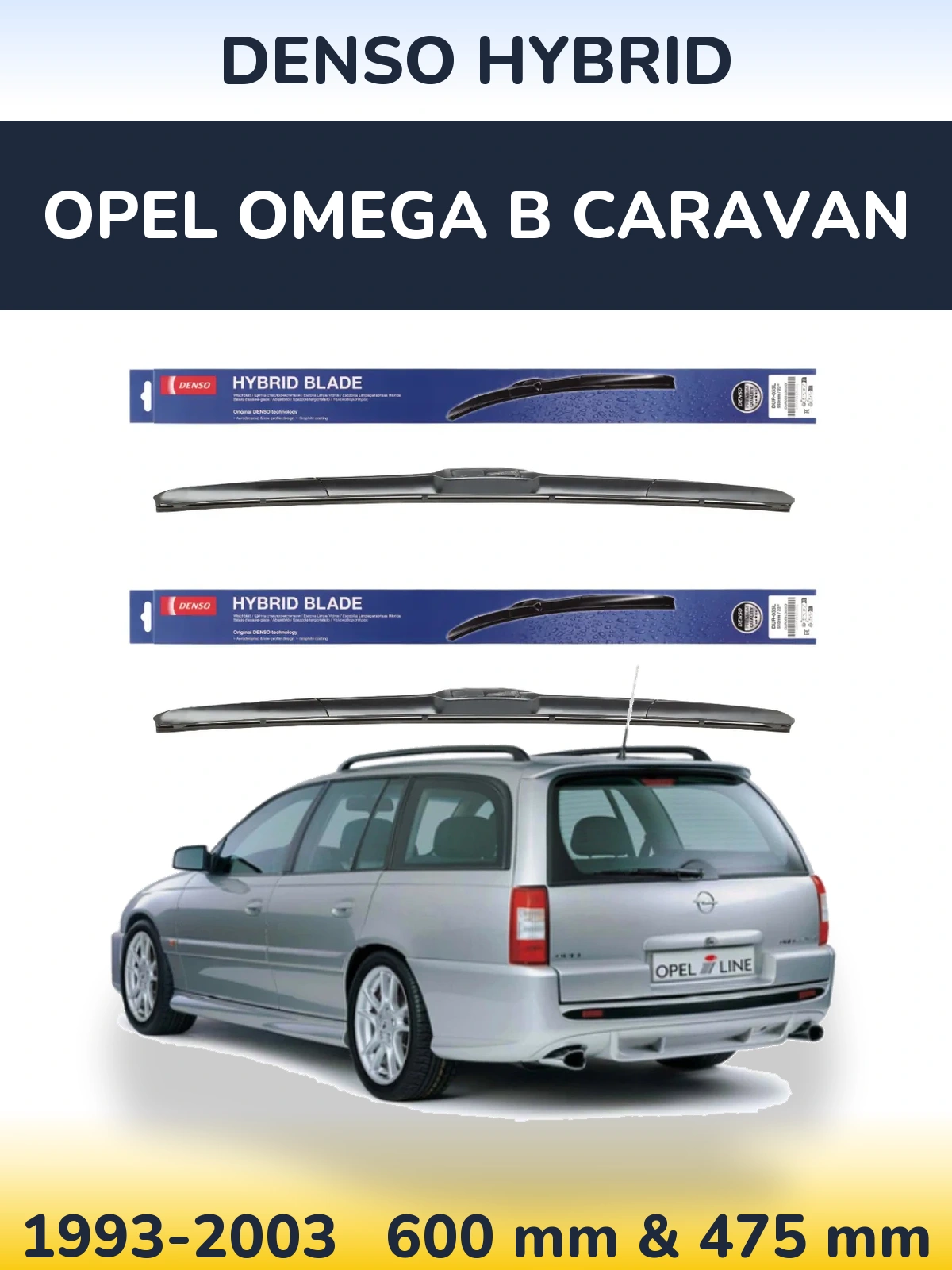 Комплект передних дворников Denso Hybrid 600 & 475 мм для Opel Omega B Caravan 1993-2003