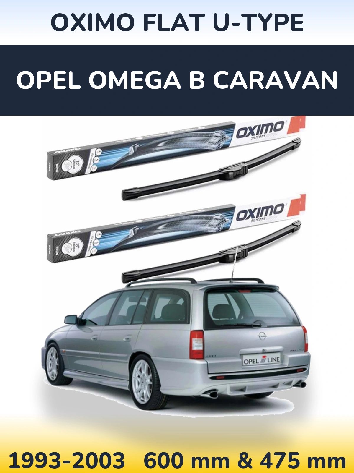 Комплект передних дворников Oximo Flat U-type 600 & 475 мм для Opel Omega B Caravan 1993-2003