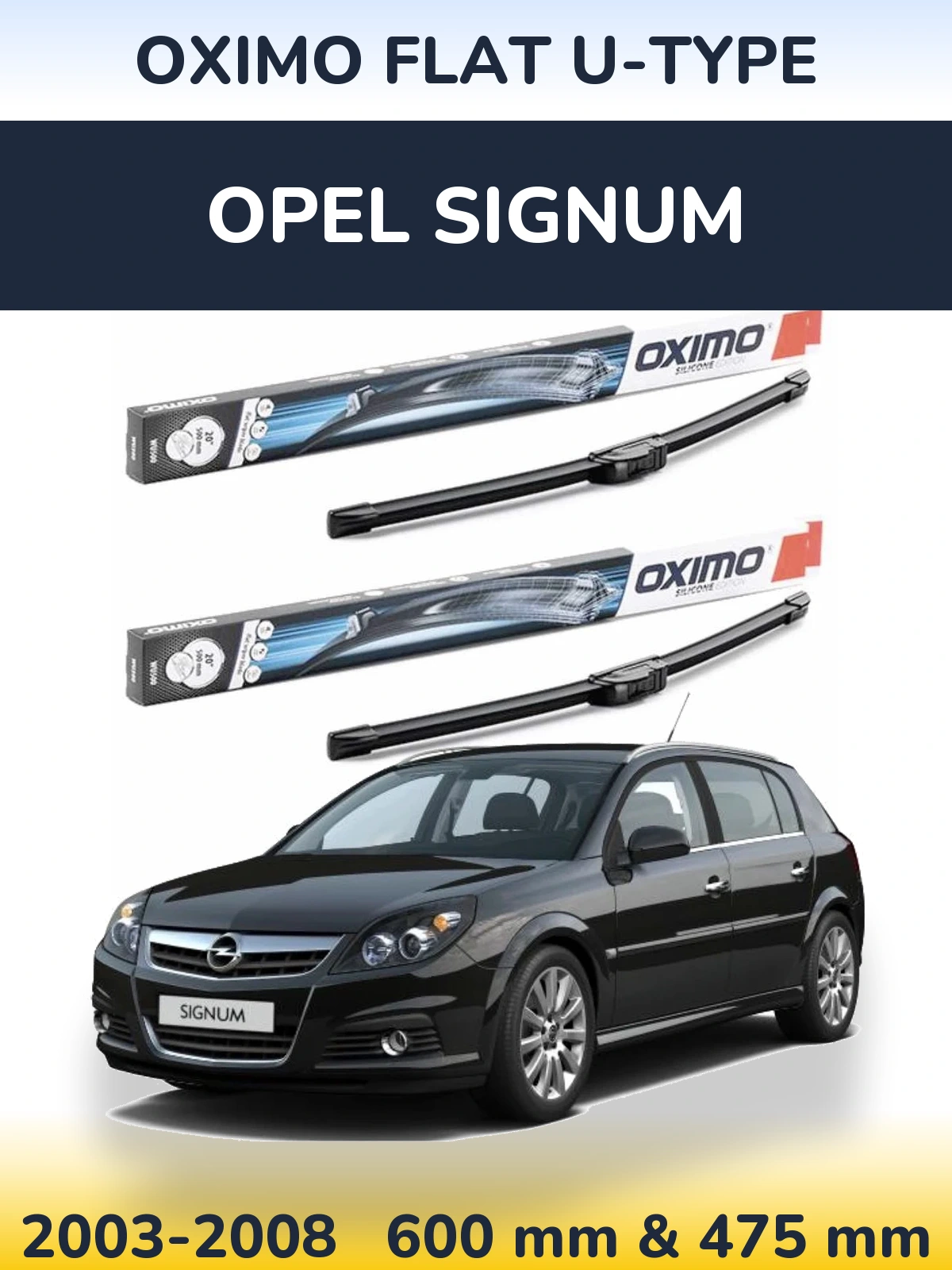 Комплект передніх щіток Oximo Flat U-type 600 & 475 мм для Opel Signum 2003-2008