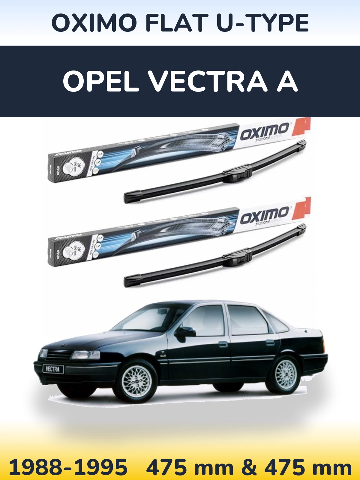 Front wiper blade set Oximo Flat U-type 475 & 475 мм for Opel Vectra A 1988-1995
