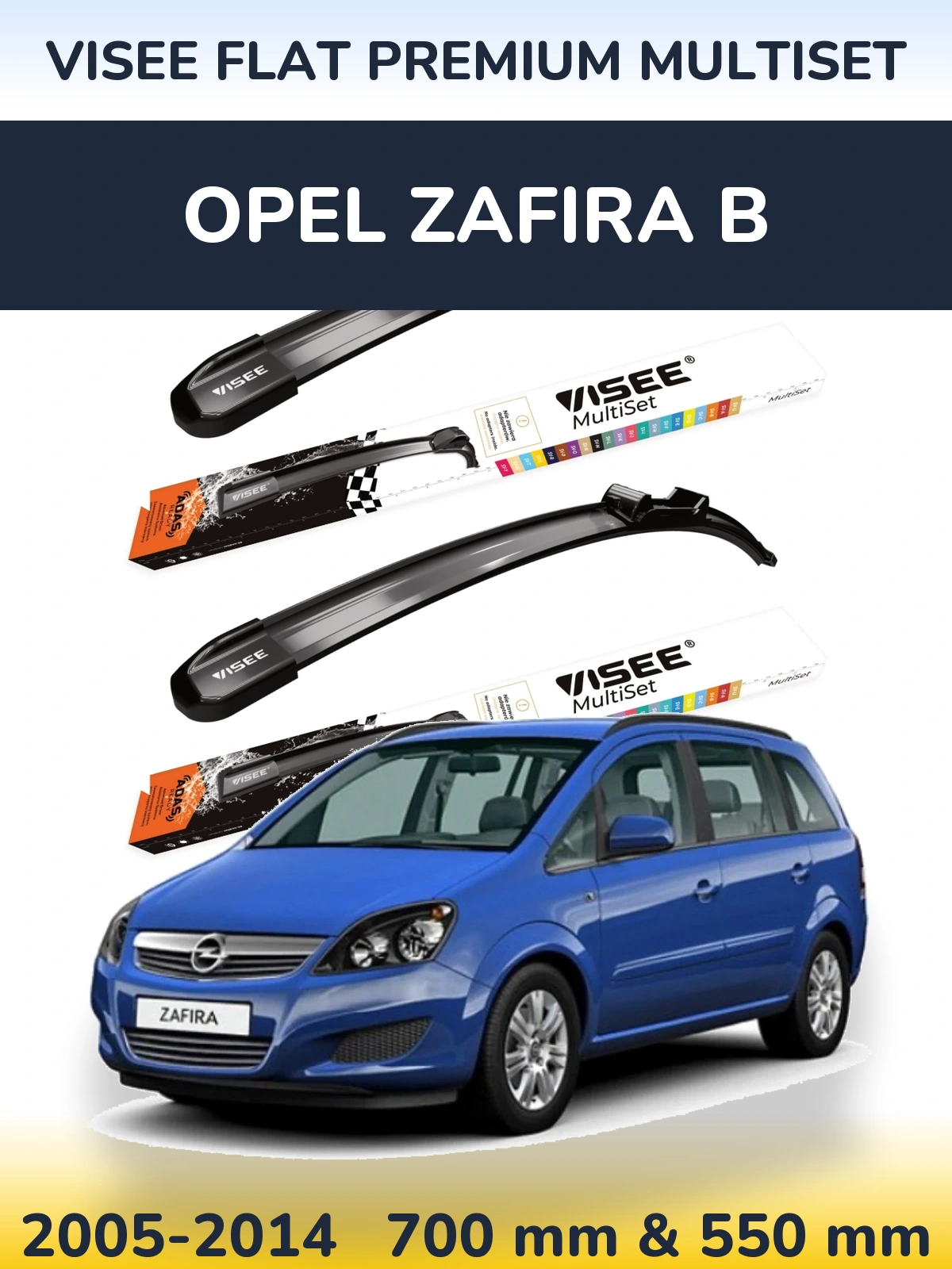 Front wiper blade set VISEE FLAT PREMIUM MultiSet 700 & 550 мм for Opel Zafira B 2005-2014