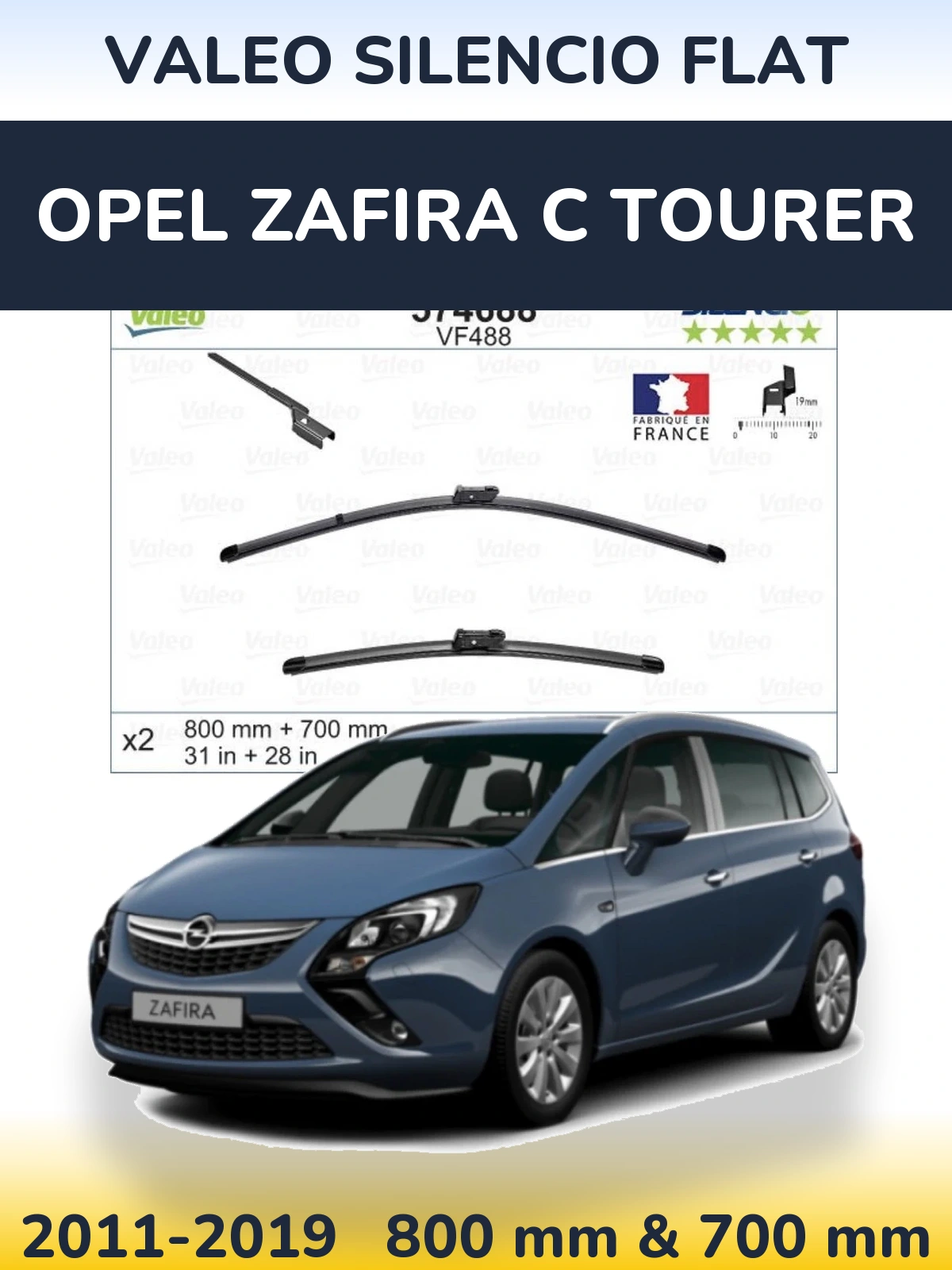 Front wiper blade set Valeo Silencio Flat 800 & 700 mm for Opel Zafira C Tourer 2011-2019