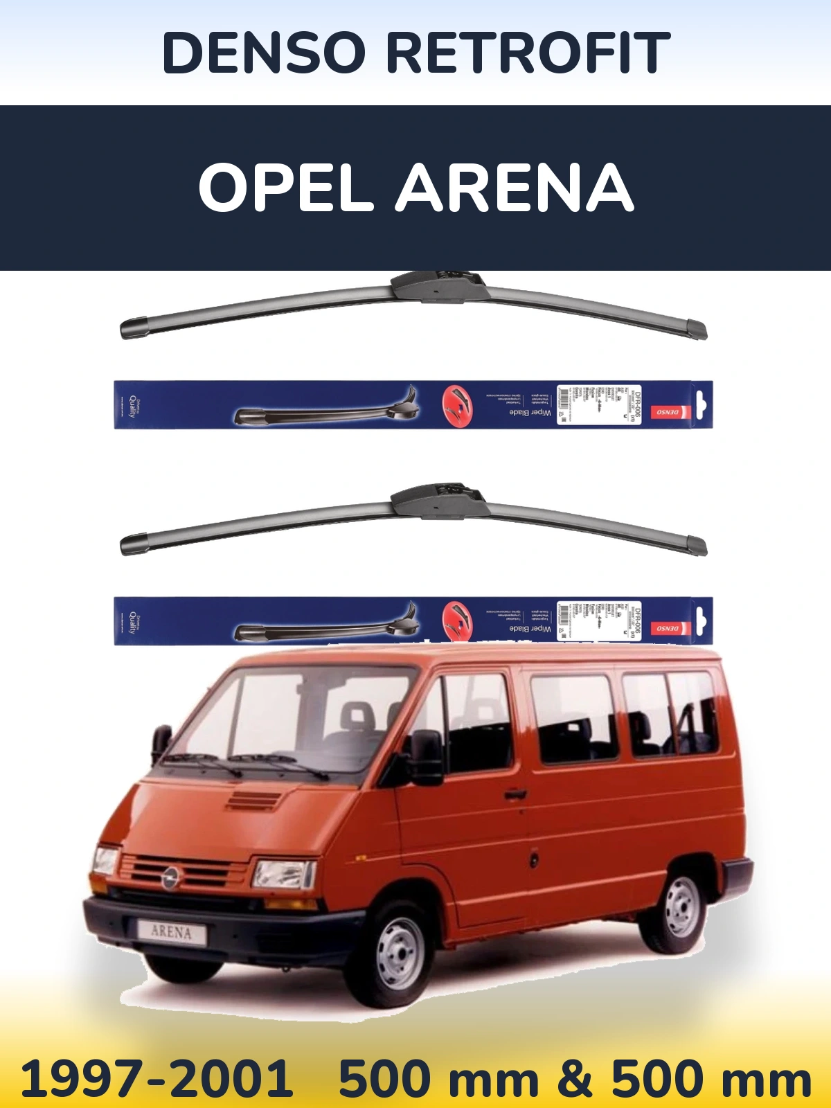 Front wiper blade set Denso Retrofit 500 & 500 мм for Opel Arena 1997-2001