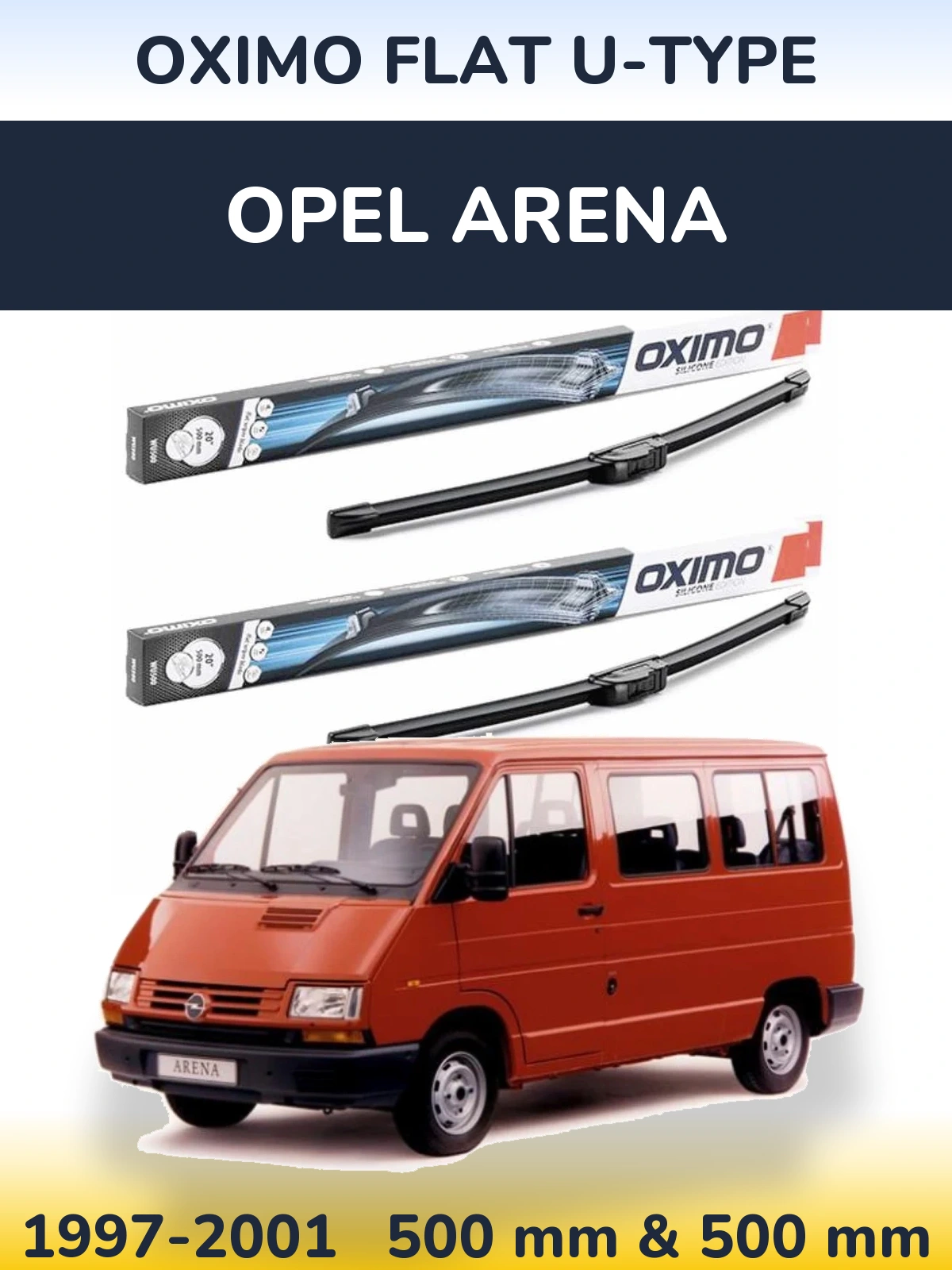 Front wiper blade set Oximo Flat U-type 500 & 500 мм for Opel Arena 1997-2001