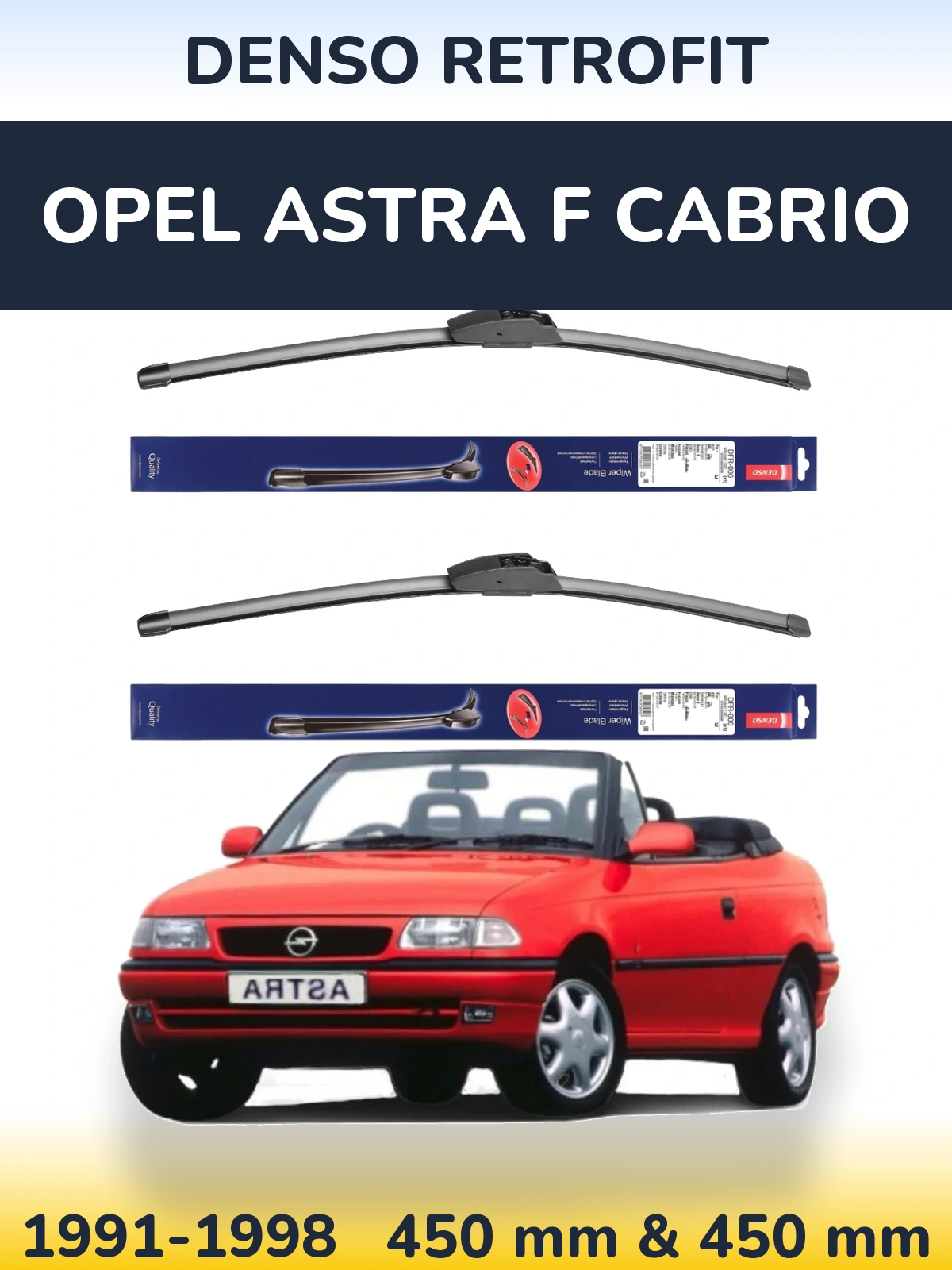 Front wiper blade set Denso Retrofit 450 & 450 мм for Opel Astra F cabrio 1991-1998