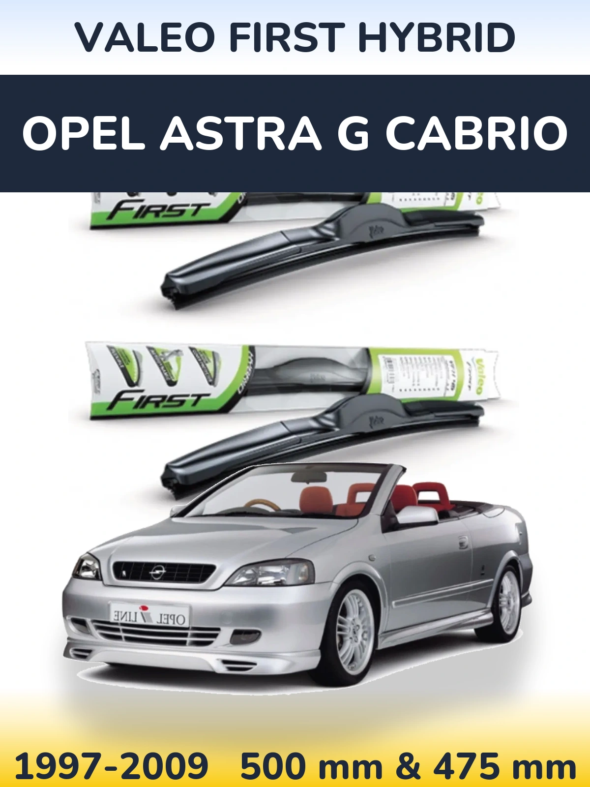 Комплект передних дворников Valeo First Hybrid 500 & 475 мм для Opel Astra G cabrio 1997-2009