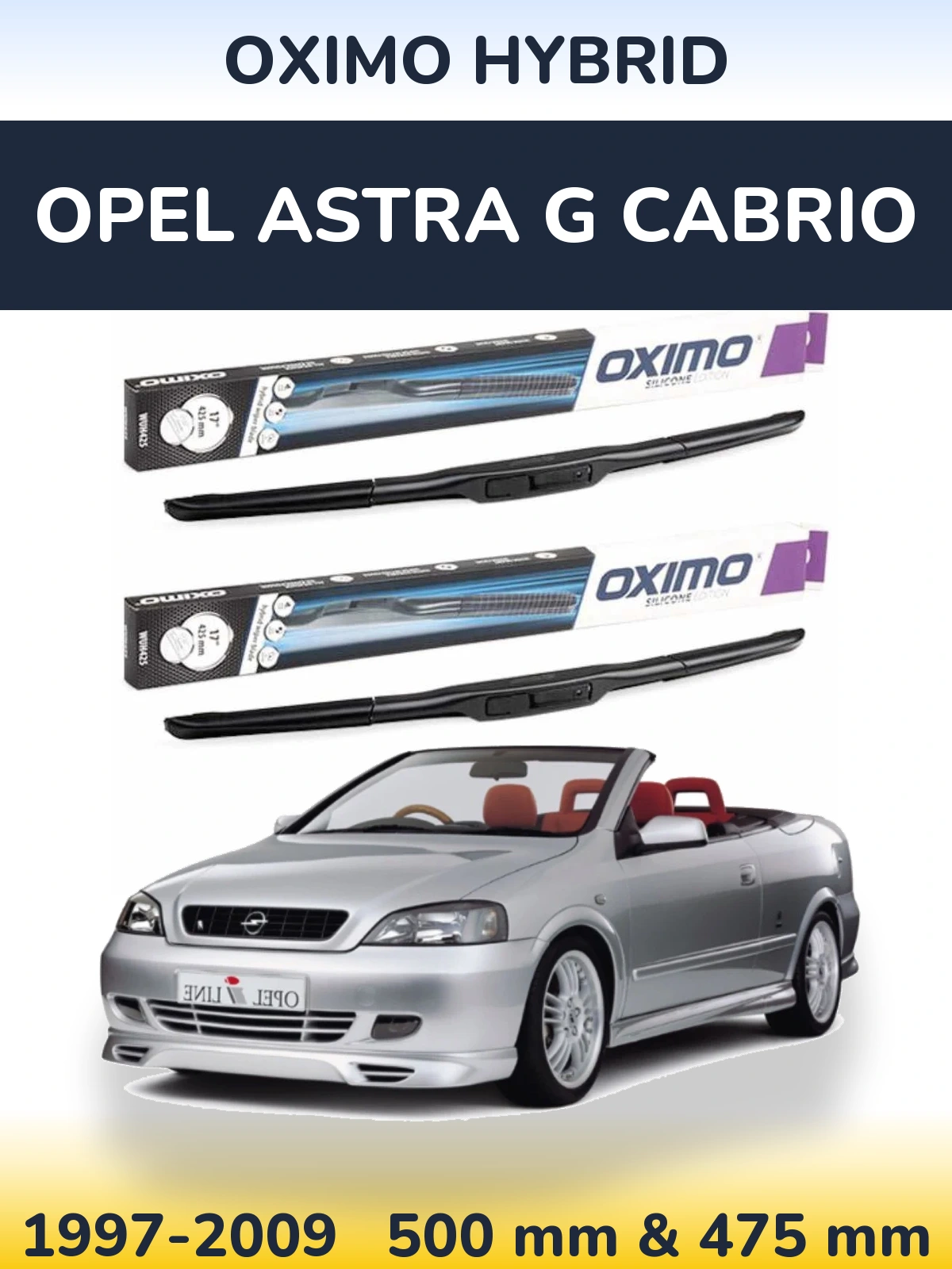 Front wiper blade set Oximo Hybrid 500 & 475 мм for Opel Astra G cabrio 1997-2009