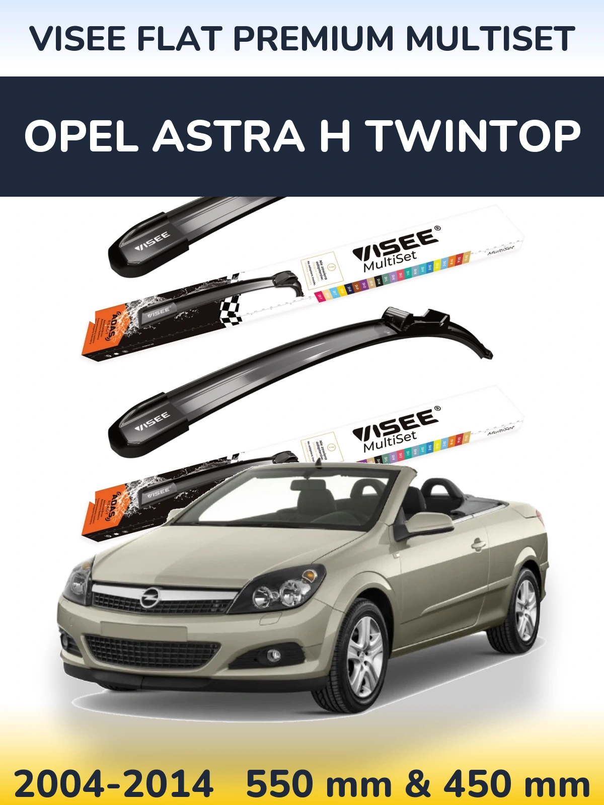 Front wiper blade set VISEE FLAT PREMIUM MultiSet 550 & 450 мм for Opel Astra H TwinTop 2004-2014