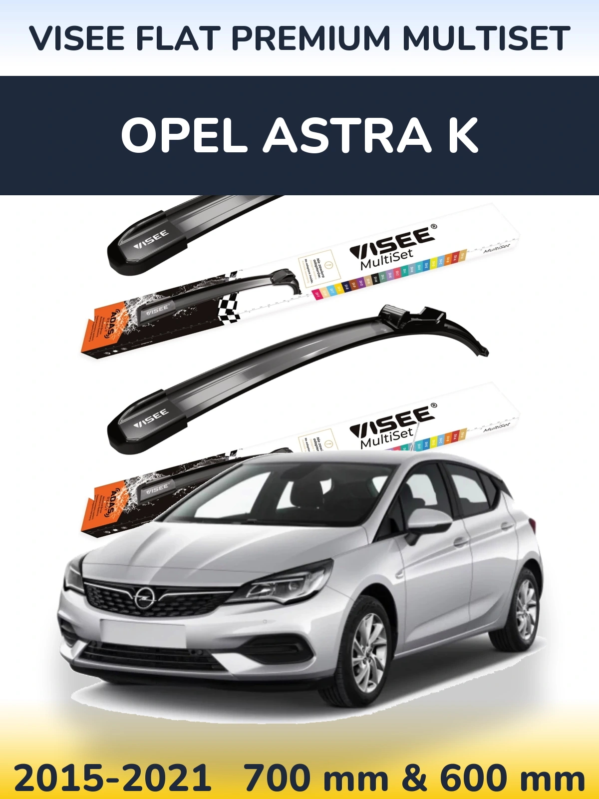Front wiper blade set VISEE FLAT PREMIUM MultiSet 700 & 600 мм for Opel Astra K 2015-2021