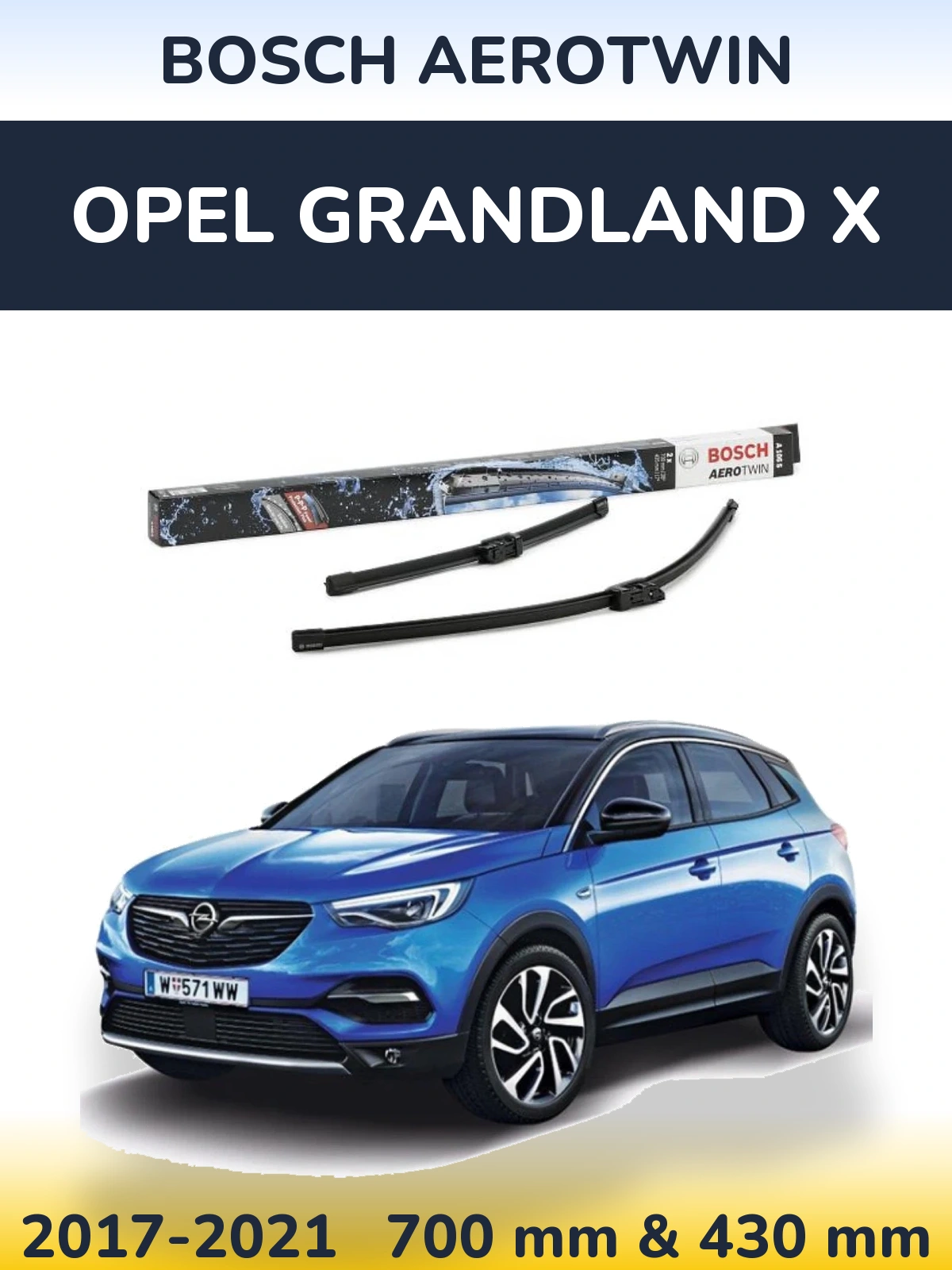 Front wiper blade set BOSCH AeroTwin 700 & 430 мм for Opel Grandland X 2017-2021
