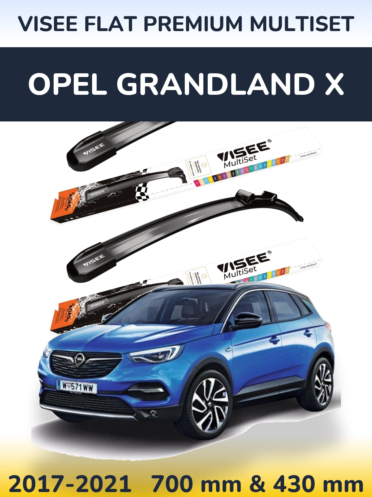 Front wiper blade set VISEE FLAT PREMIUM MultiSet 700 & 430 мм for Opel Grandland X 2017-2021