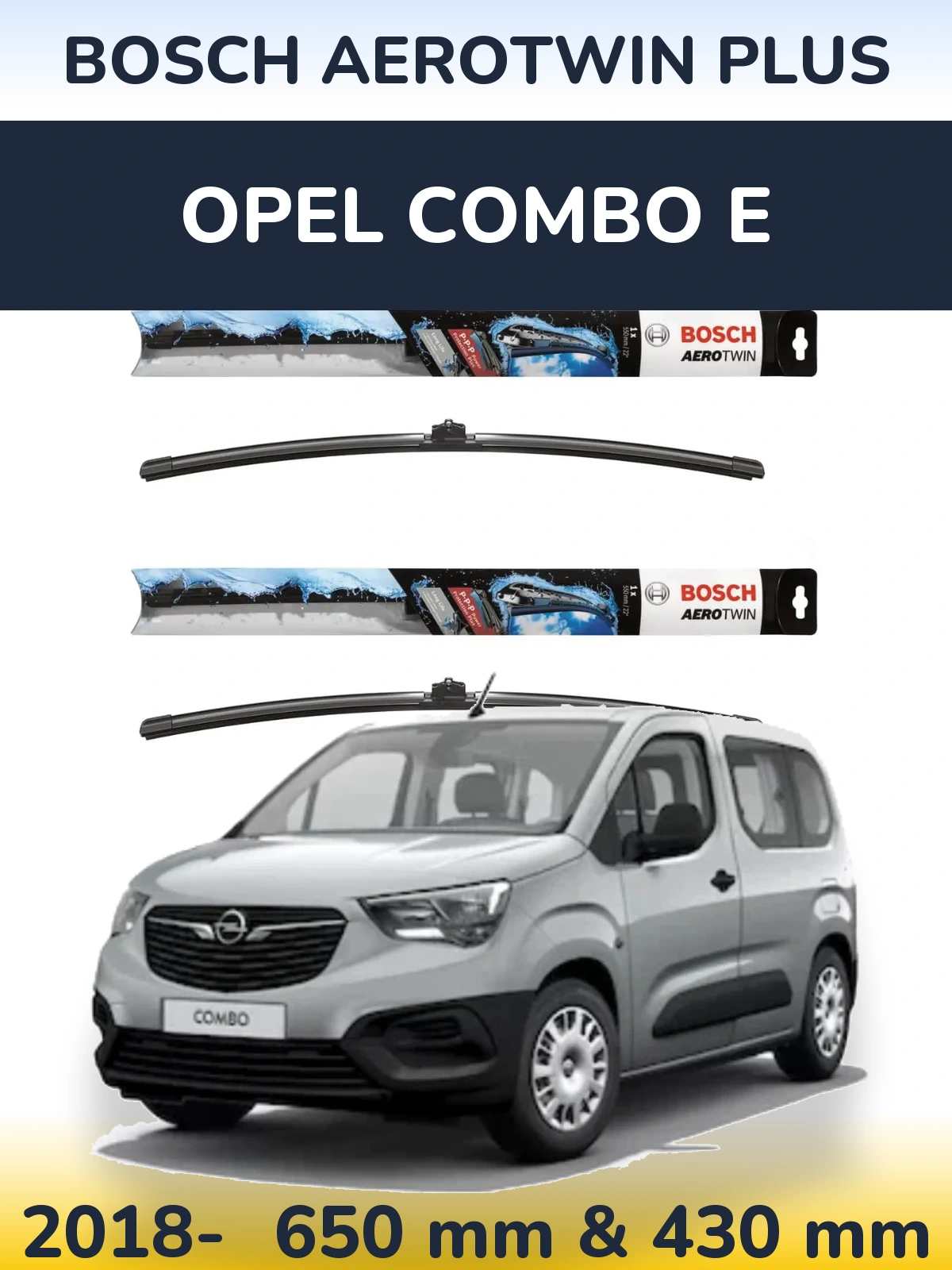 Комплект передніх щіток BOSCH AeroTwin Plus 650 & 430 мм для Opel Combo E 2018-2026