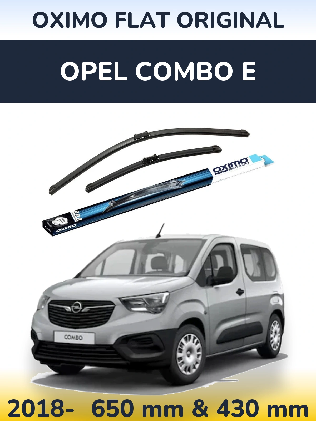 Front wiper blade set Oximo Flat Original 650 & 430 мм for Opel Combo E 2018-2026