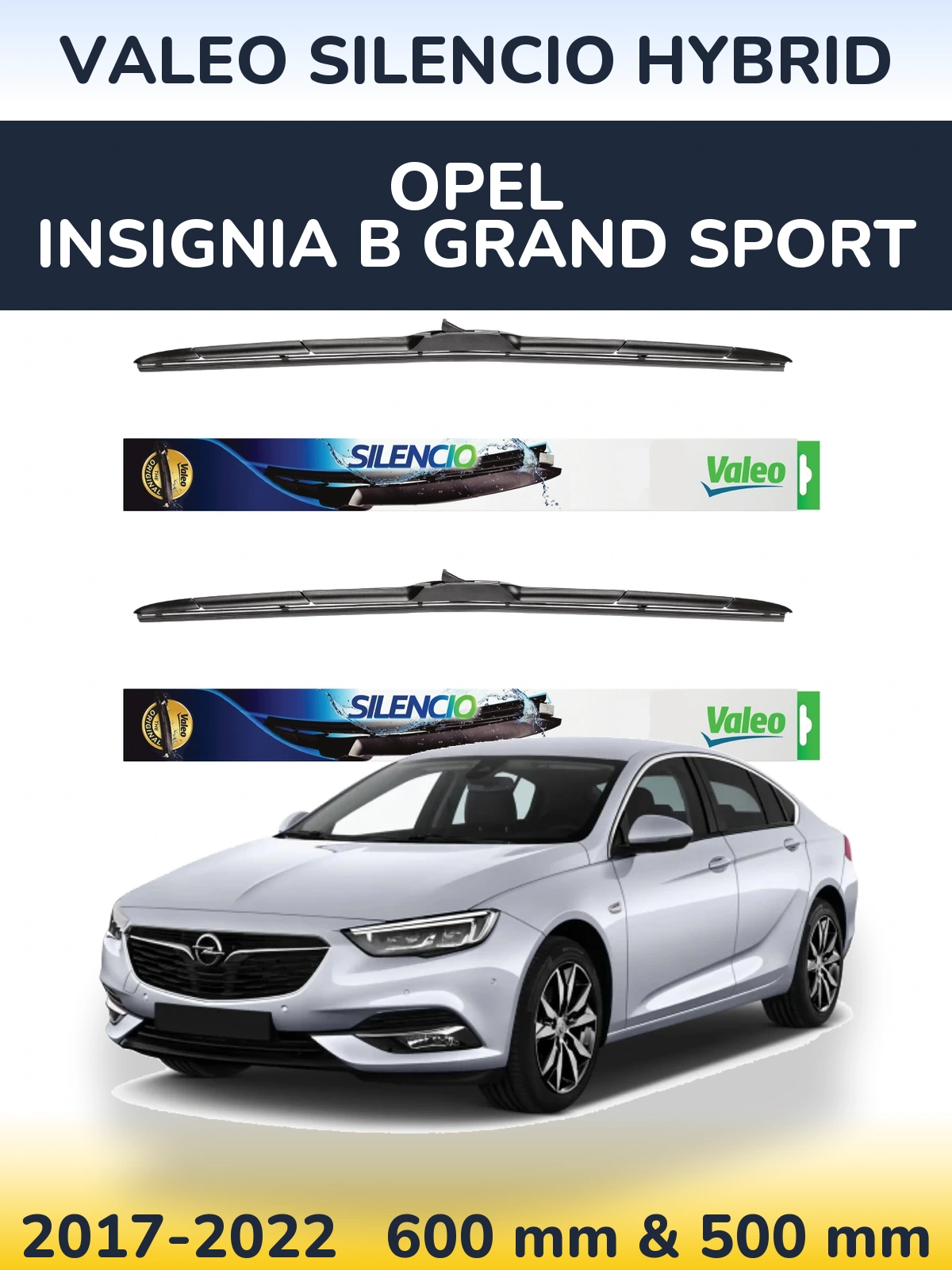 Front wiper blade set Valeo Silencio Hybrid 600 & 500 мм for Opel Insignia B Grand Sport 2017-2022