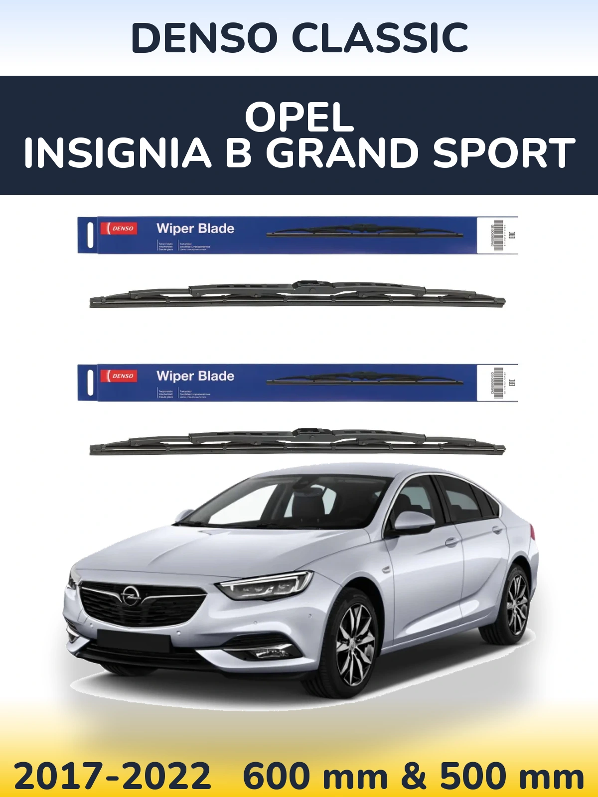 Front wiper blade set Denso Classic 600 & 500 mm for Opel Insignia B Grand Sport 2017-2022