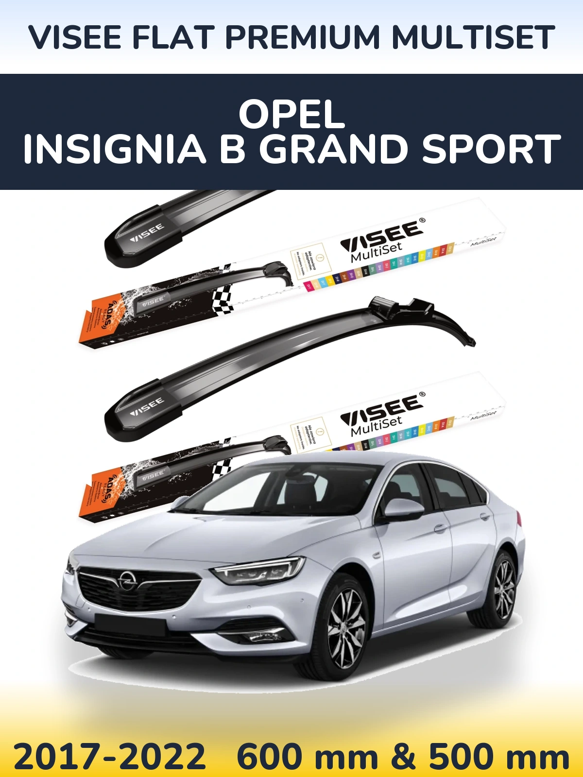 Комплект передних дворников VISEE FLAT PREMIUM MultiSet 600 & 500 мм для Opel Insignia B Grand Sport 2017-2022
