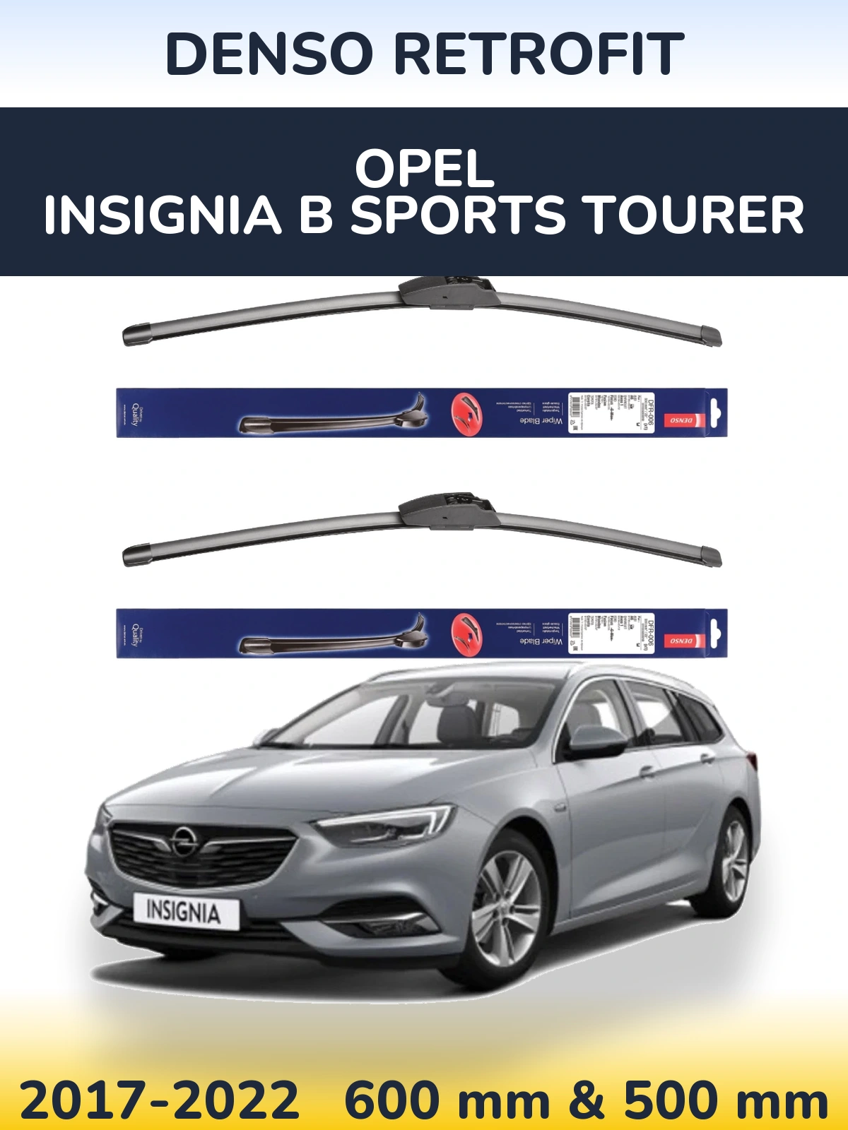 Front wiper blade set Denso Retrofit 600 & 500 мм for Opel Insignia B Sports Tourer 2017-2022