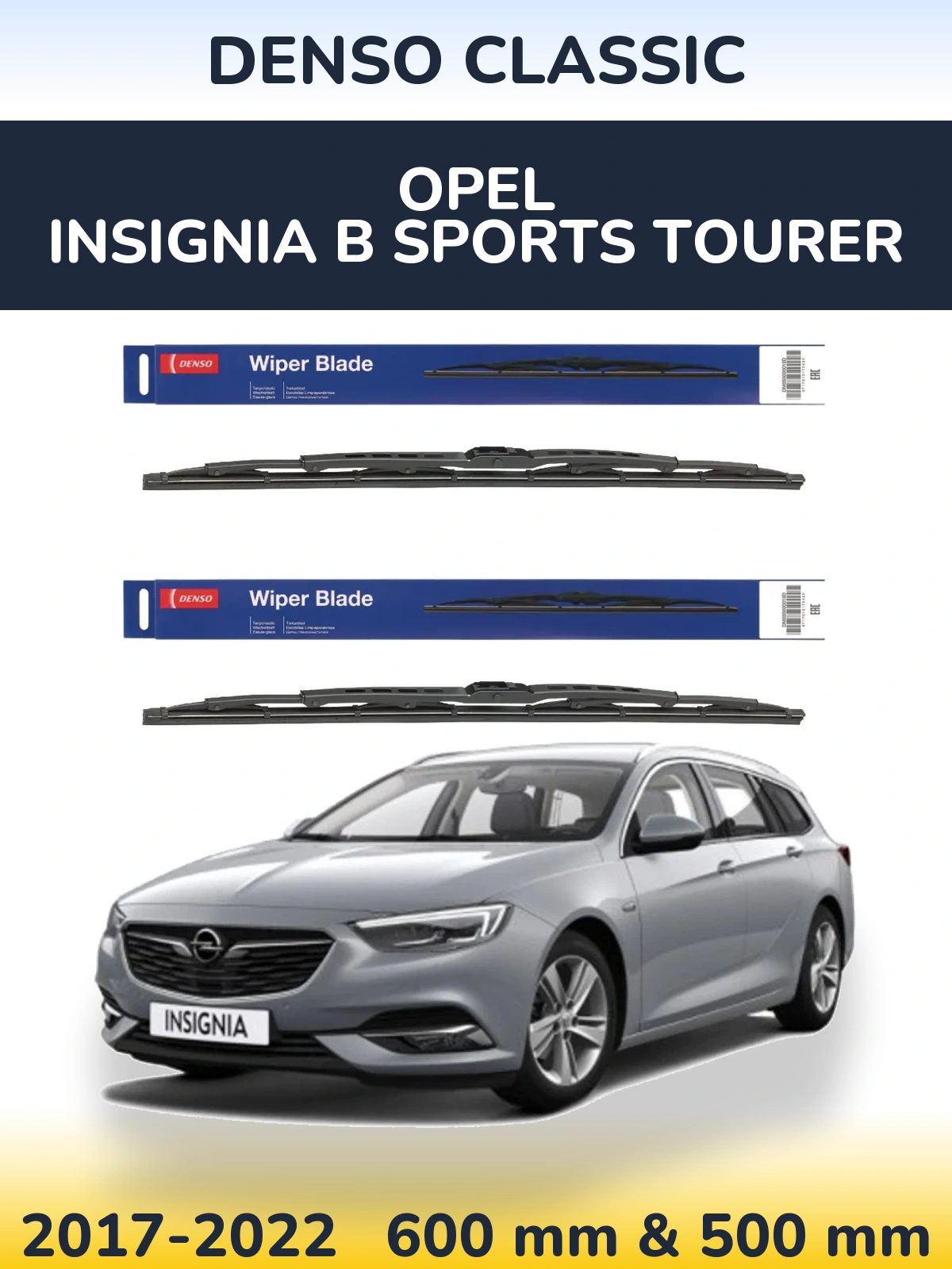 Front wiper blade set Denso Classic 600 & 500 mm for Opel Insignia B Sports Tourer 2017-2022