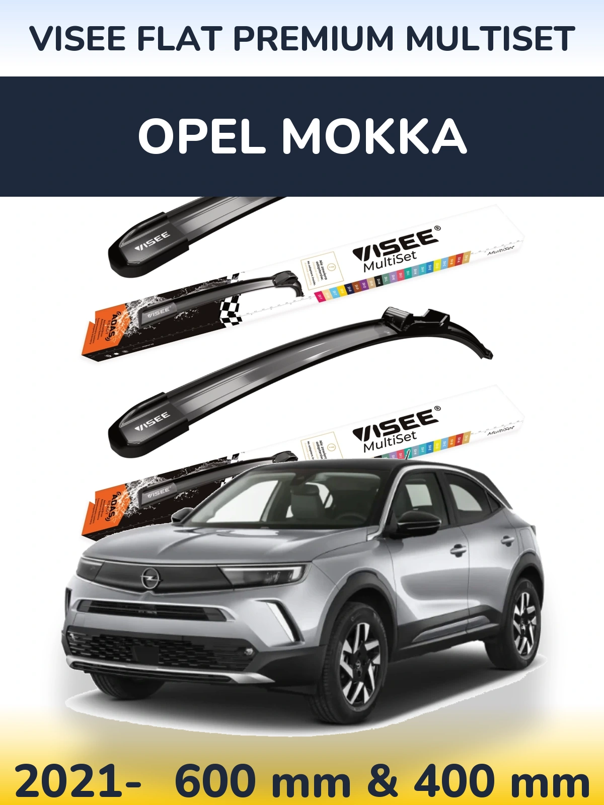 Комплект передніх щіток VISEE FLAT PREMIUM MultiSet 600 & 400 мм для Opel Mokka 2021-2026