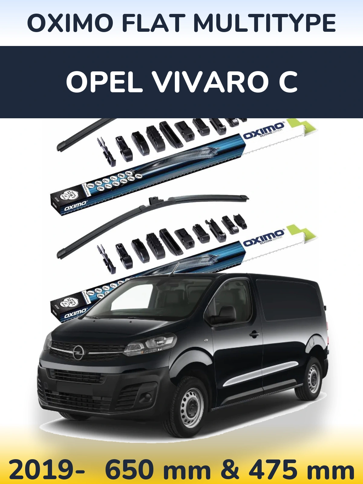 Комплект передних дворников Oximo Flat MultiТипe 650 & 475 мм для Opel Vivaro C 2019-2026