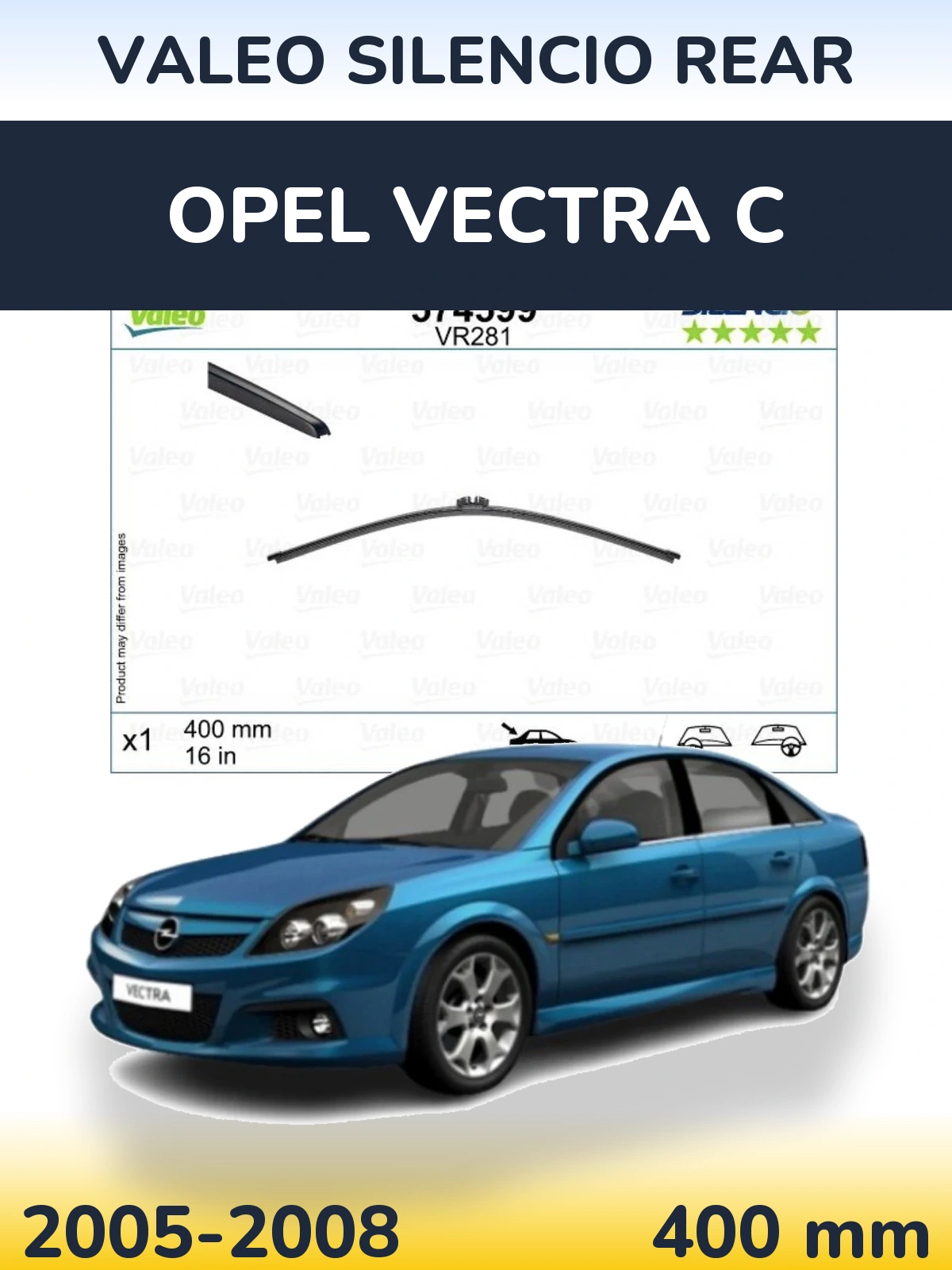 Rear wiper blade Valeo Silencio Rear 400 mm for Opel Vectra C 2005-2008
