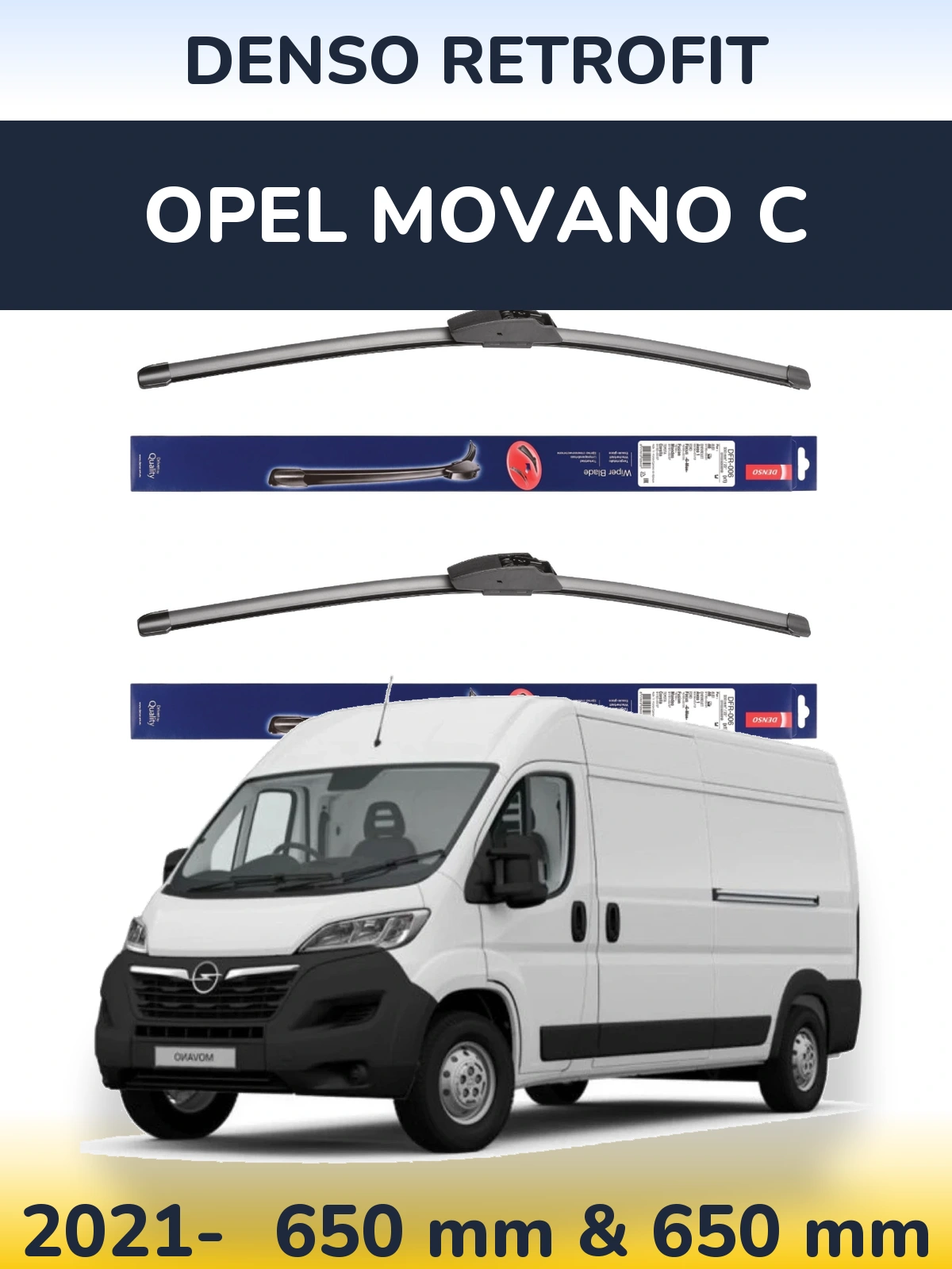 Komplet przednich wycieraczek Denso Retrofit 650 & 650 mm do Opel Movano C 2021-2026