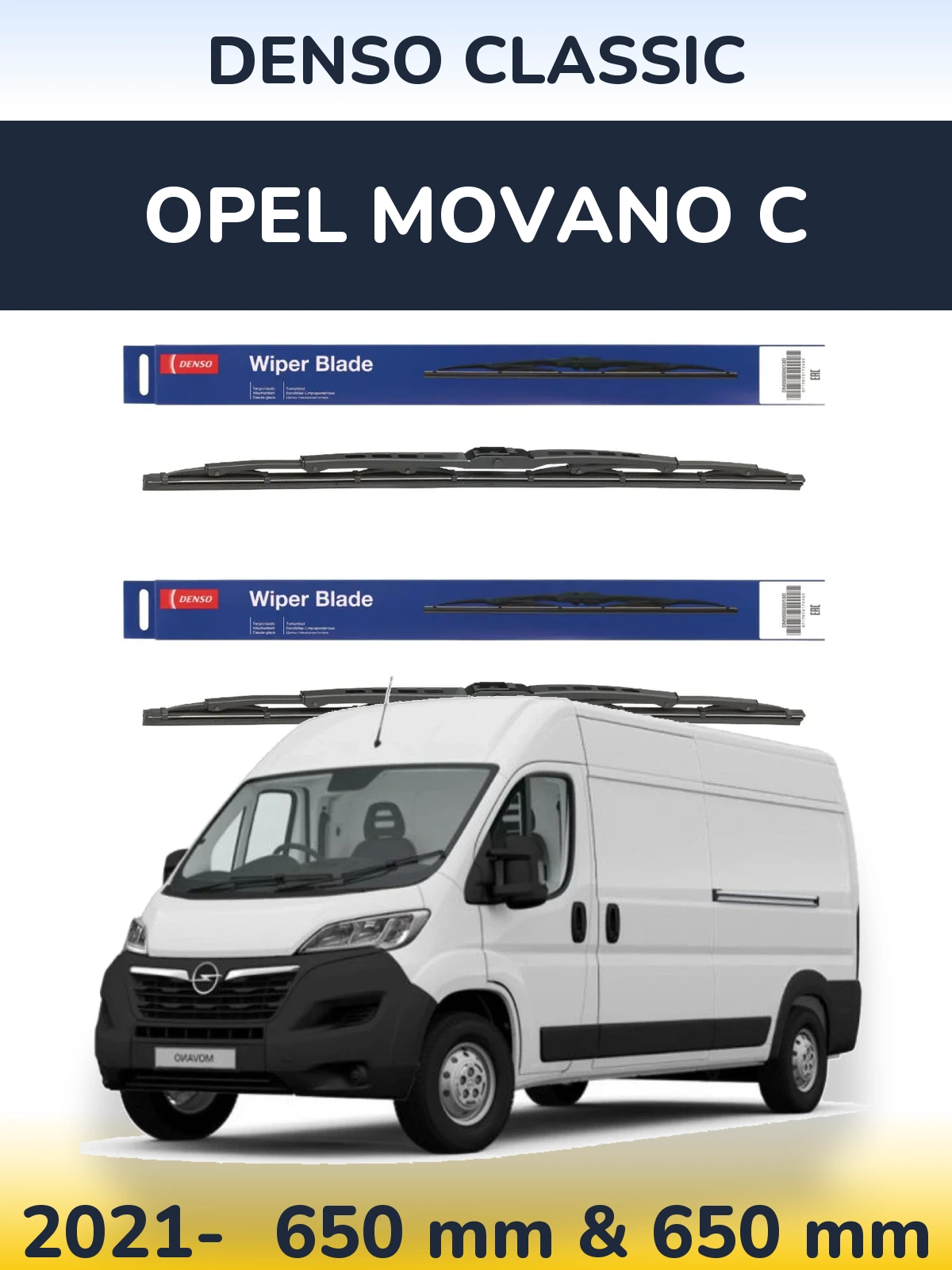 Front wiper blade set Denso Classic 650 & 650 мм for Opel Movano C 2021-2026