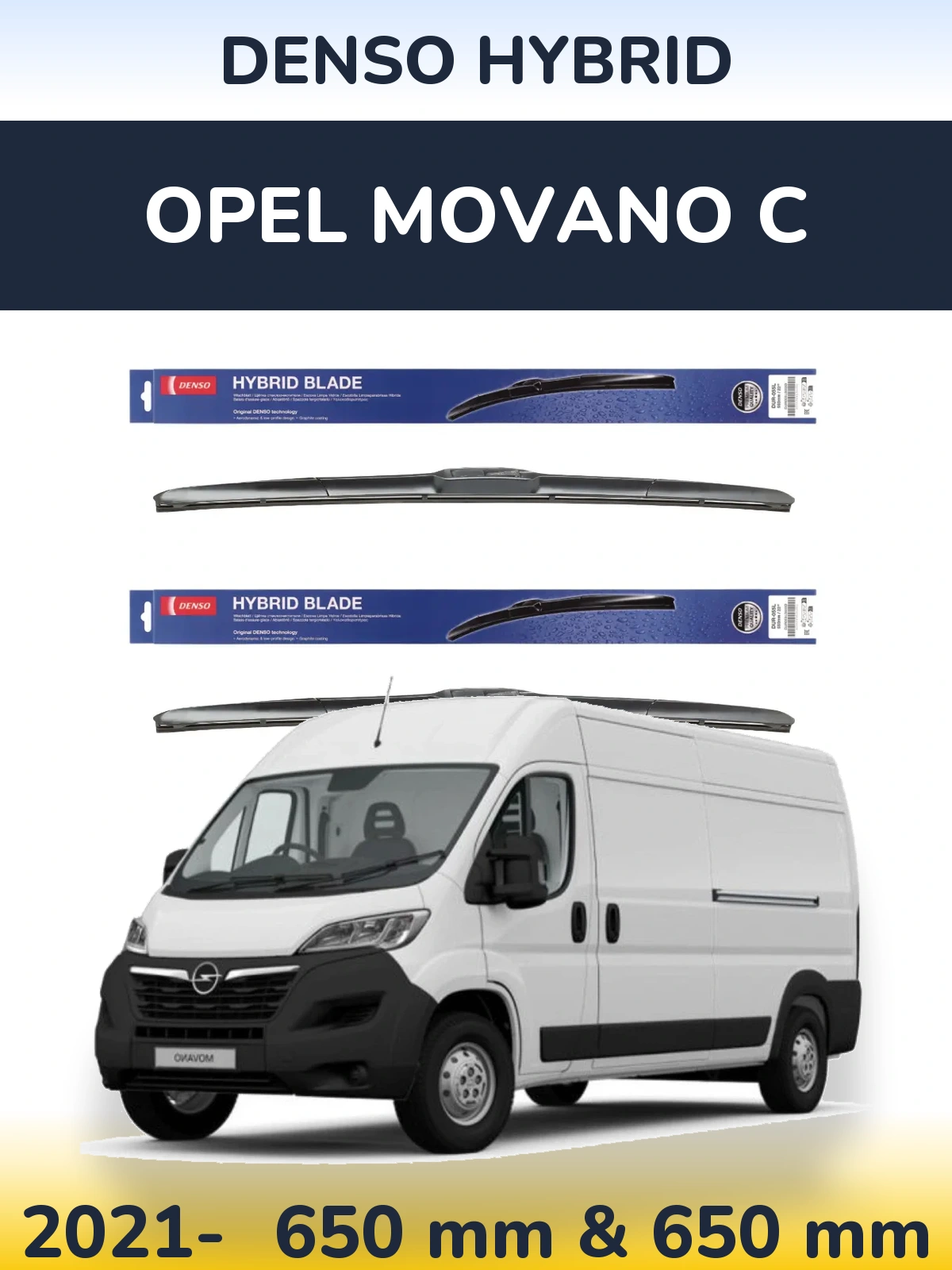 Front wiper blade set Denso Hybrid 650 & 650 mm for Opel Movano C 2021-2026