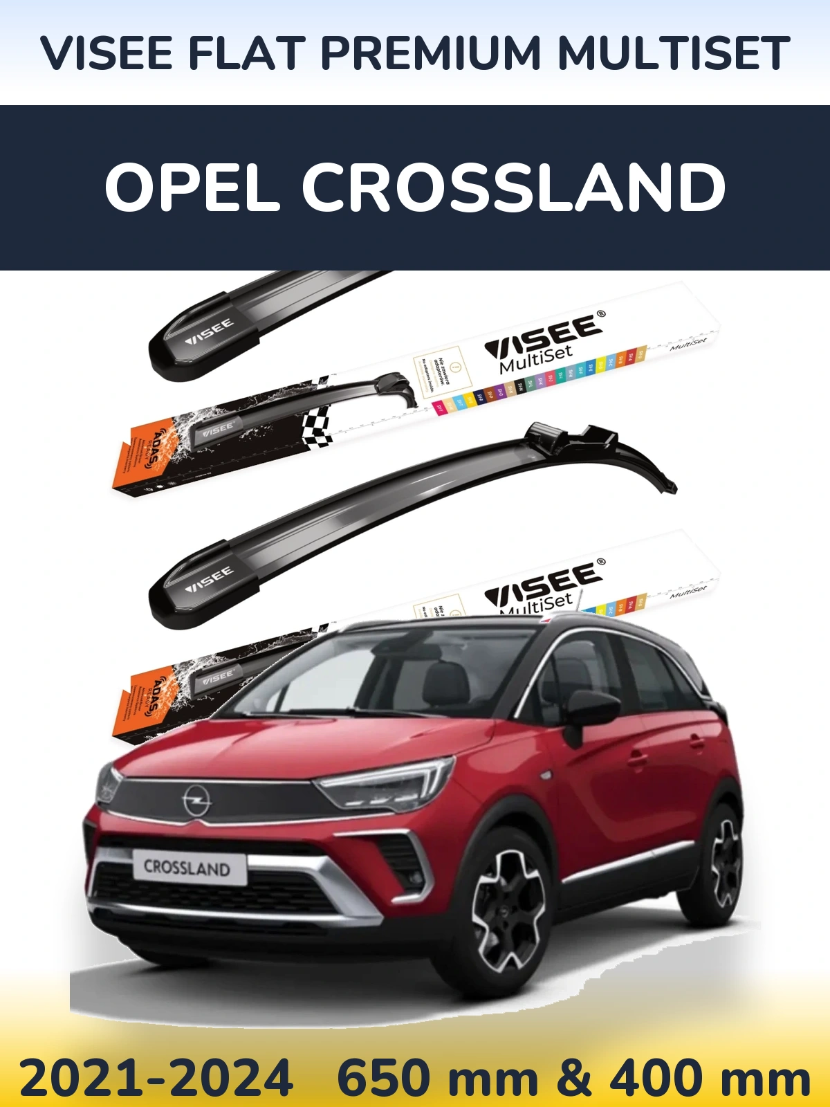 Front wiper blade set VISEE FLAT PREMIUM MultiSet 650 & 400 мм for Opel Crossland 2021-2024