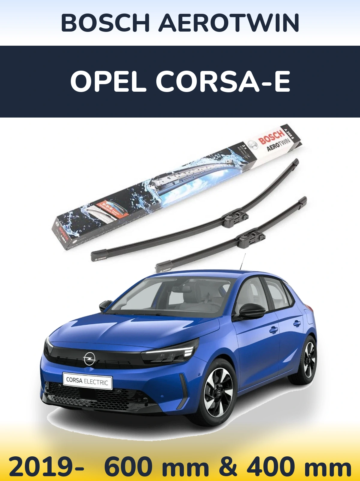 Комплект передних дворников BOSCH AeroTwin 600 & 400 мм для Opel Corsa-e 2019-2026