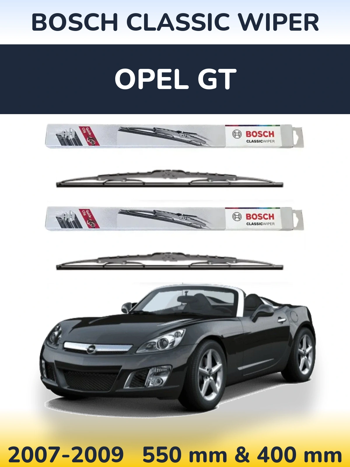 Front wiper blade set BOSCH Classic Wiper 550 & 400 мм for Opel GT 2007-2009