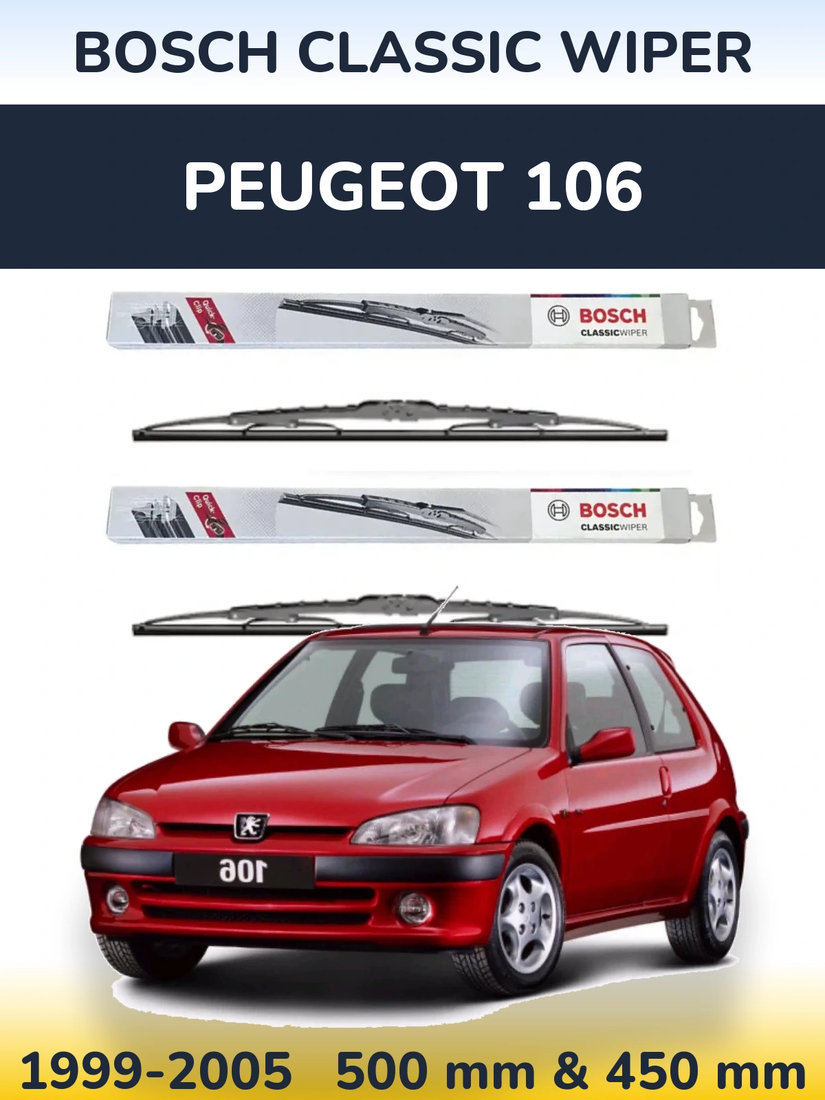 Комплект передних дворников BOSCH Classic Wiper 500 & 450 мм для Peugeot 106 1999-2005
