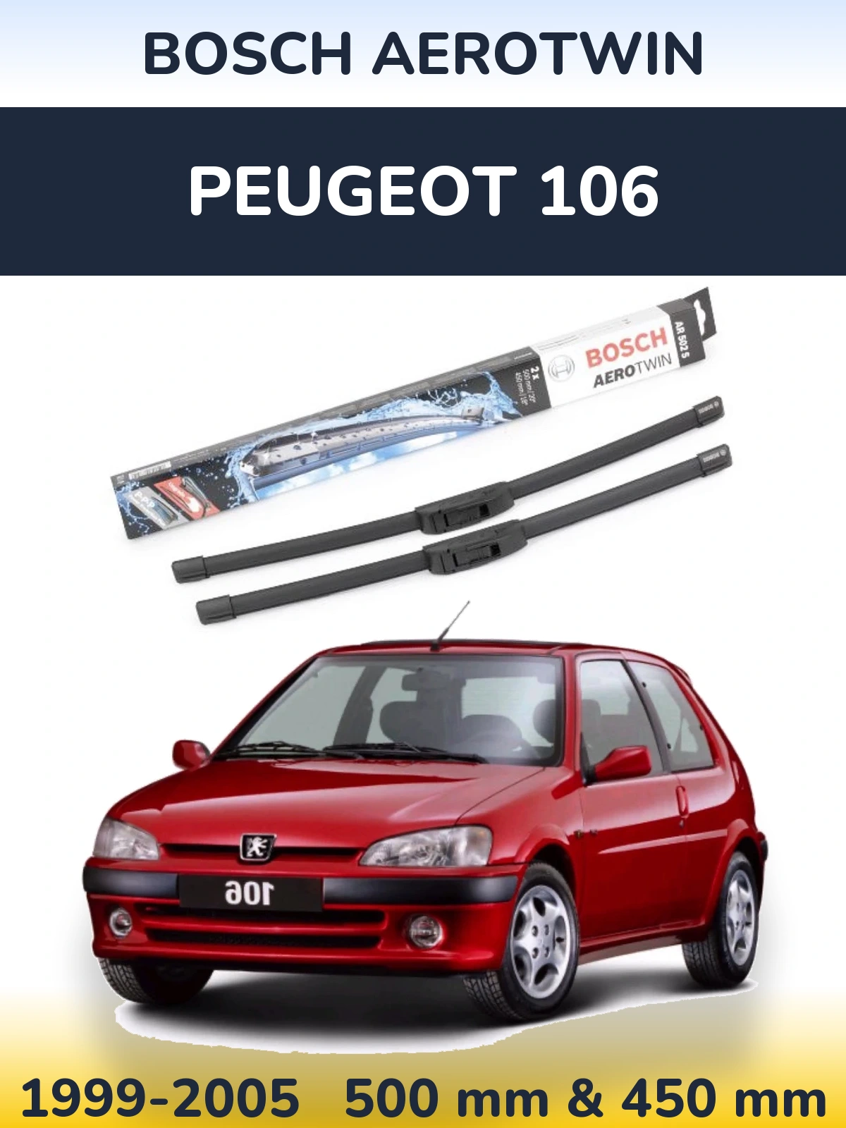 Комплект передних дворников BOSCH AeroTwin 500 & 450 мм для Peugeot 106 1999-2005