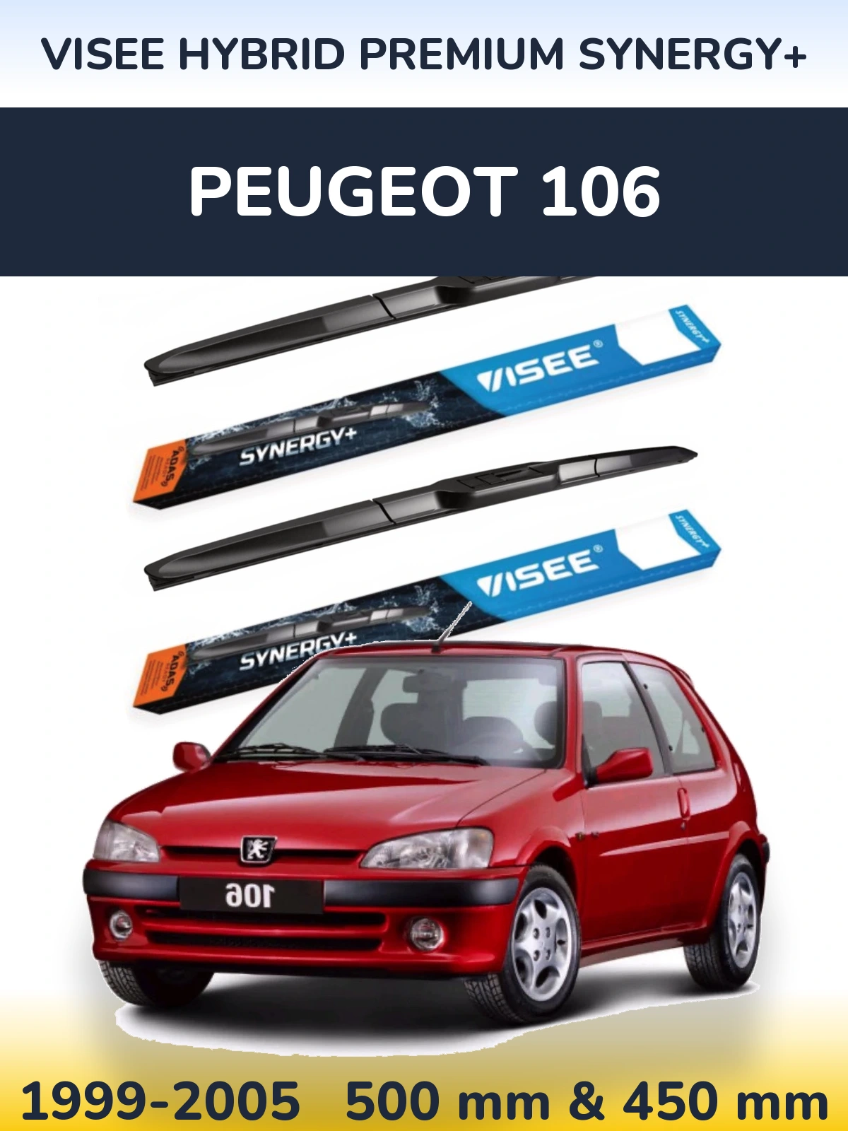 Komplet przednich wycieraczek VISEE HYBRID PREMIUM SYNERGY+ 500 & 450 mm do Peugeot 106 1999-2005