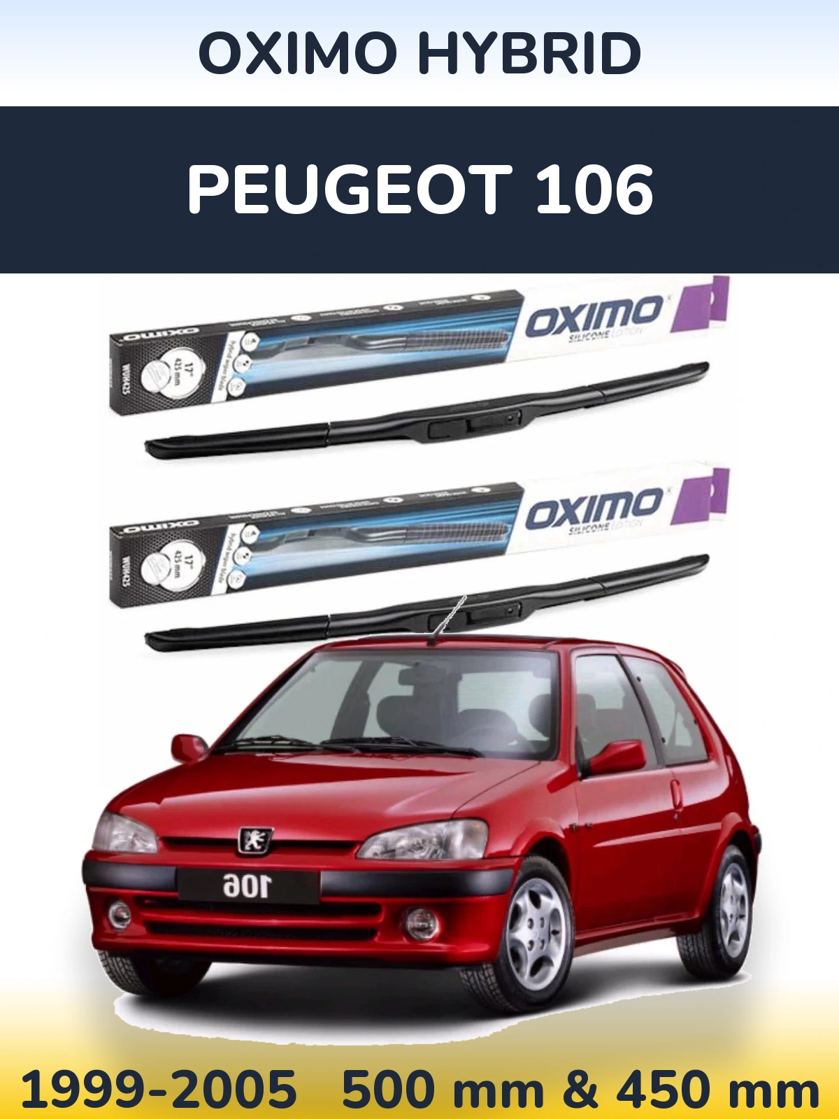 Front wiper blade set Oximo Hybrid 500 & 450 мм for Peugeot 106 1999-2005