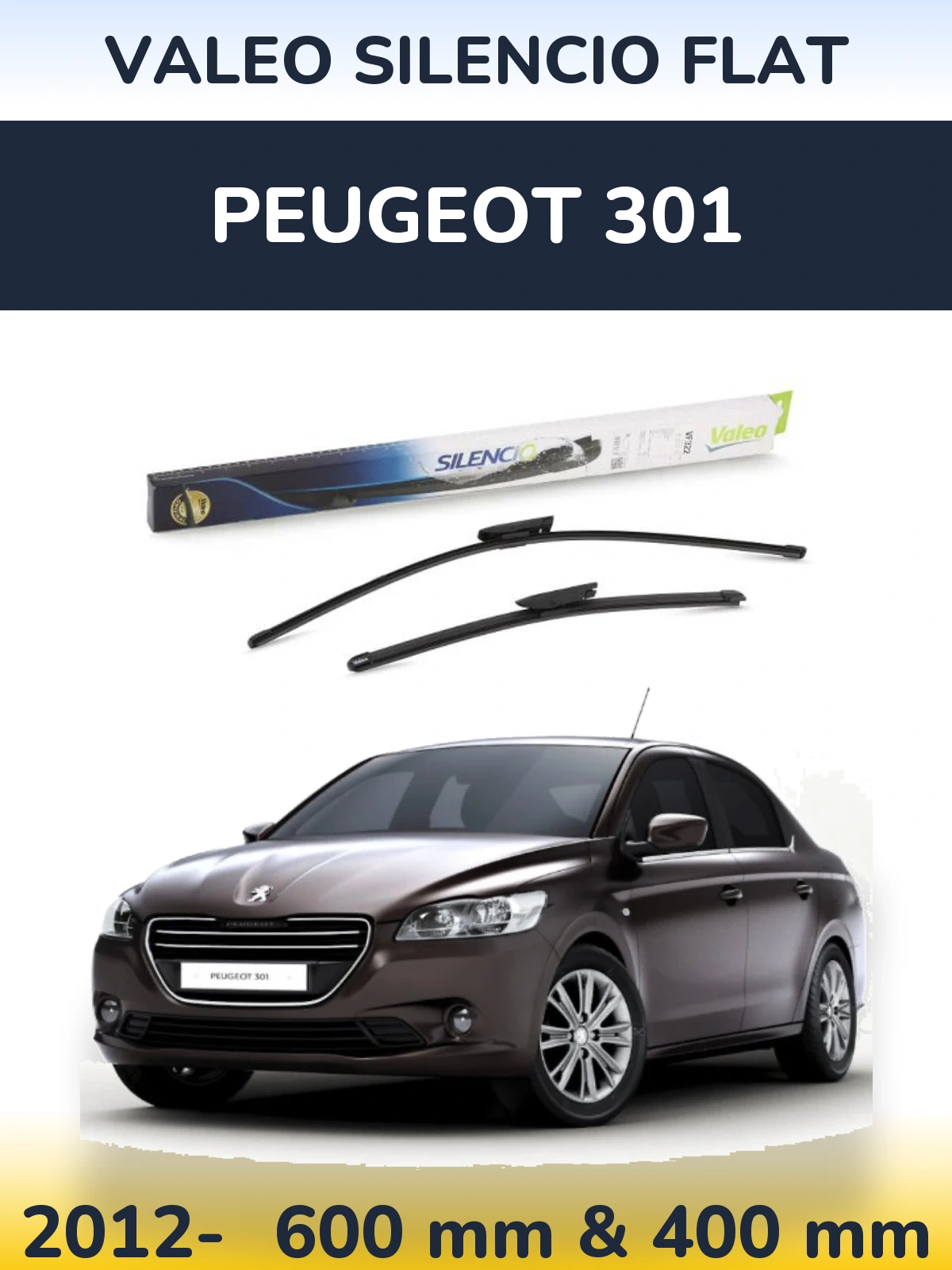 Комплект передних дворников Valeo Silencio Flat 600 & 400 мм для Peugeot 301 2012-2026