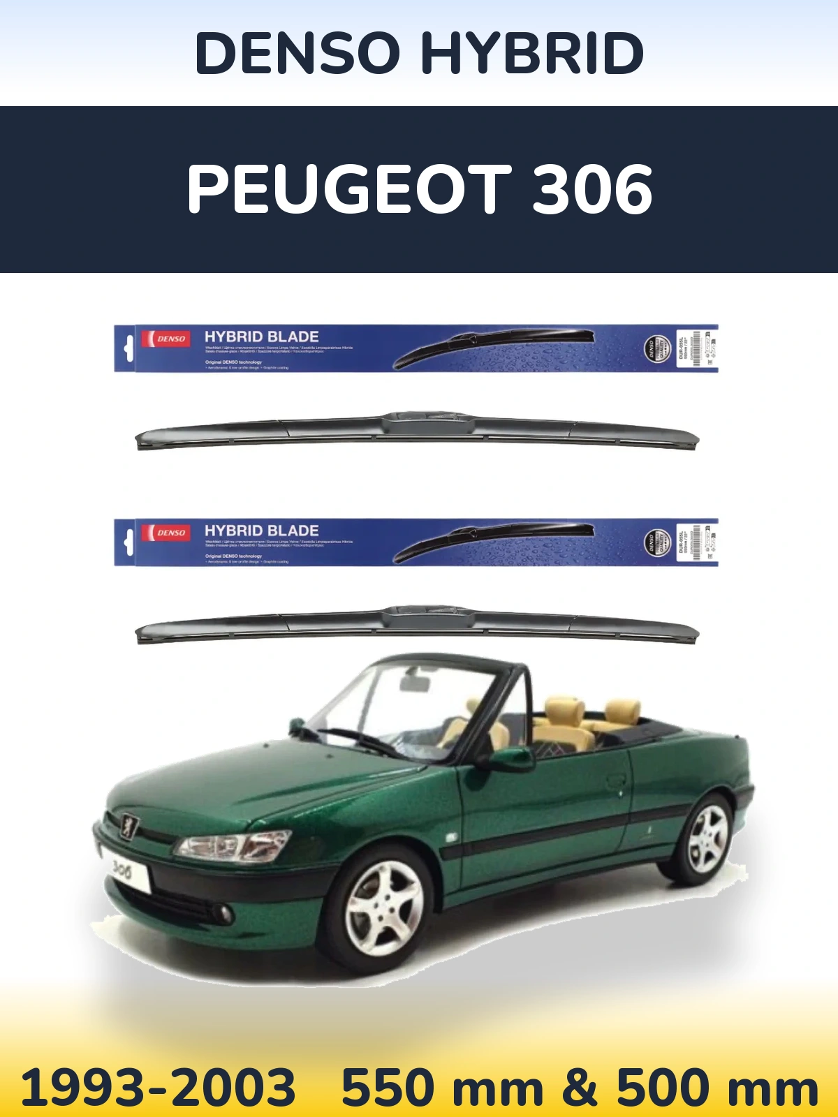 Komplet przednich wycieraczek Denso Hybrid 550 & 500 mm do Peugeot 306 1993-2003
