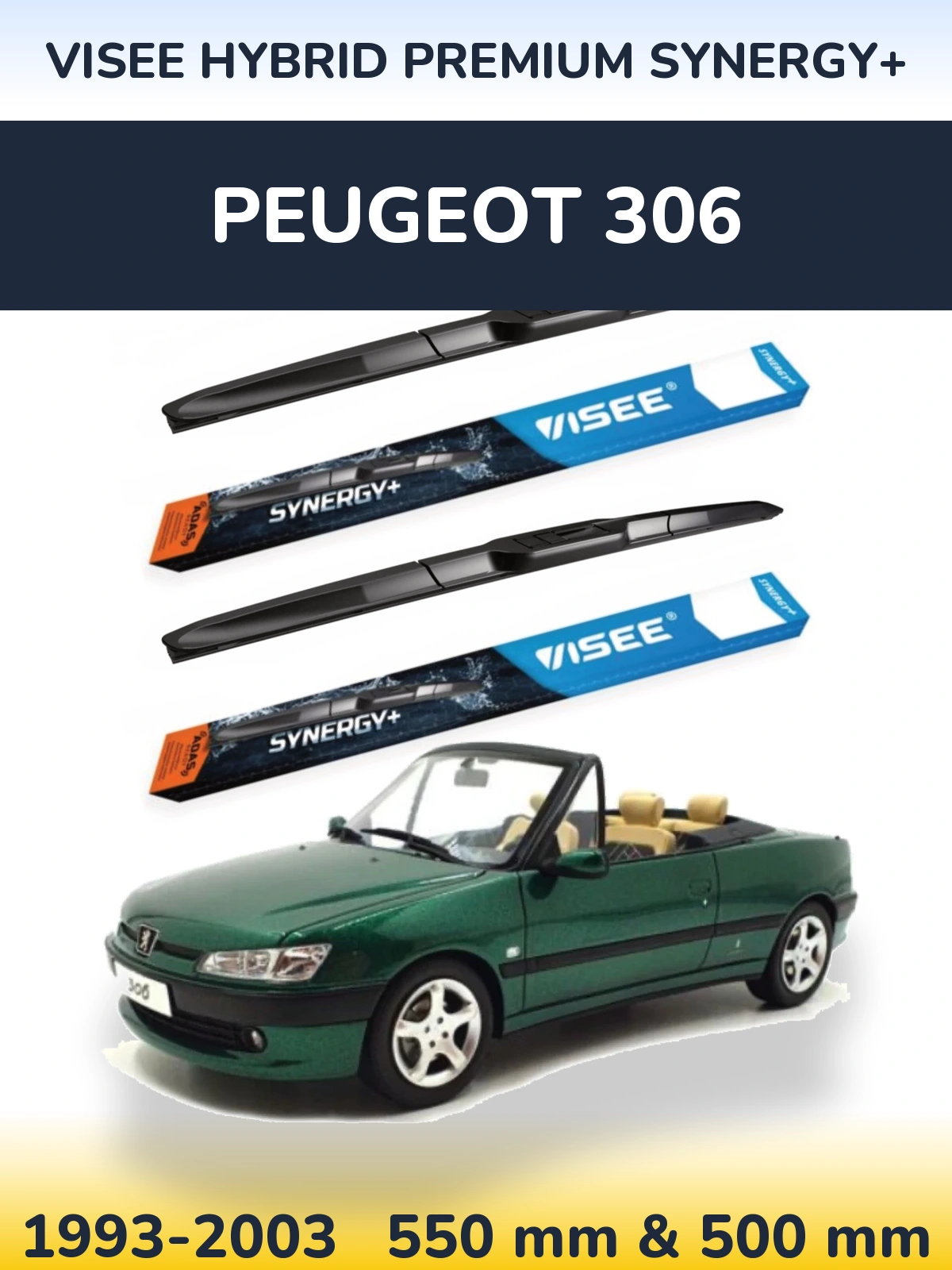 Комплект передніх щіток VISEE HYBRID PREMIUM SYNERGY+ 550 & 500 мм для Peugeot 306 1993-2003