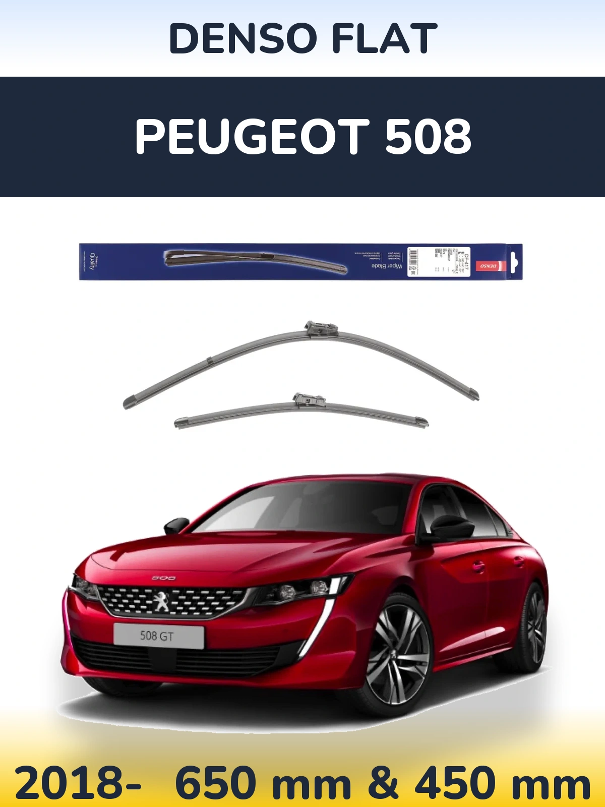 Front wiper blade set Denso Flat 650 & 450 mm for Peugeot 508 2018-2026