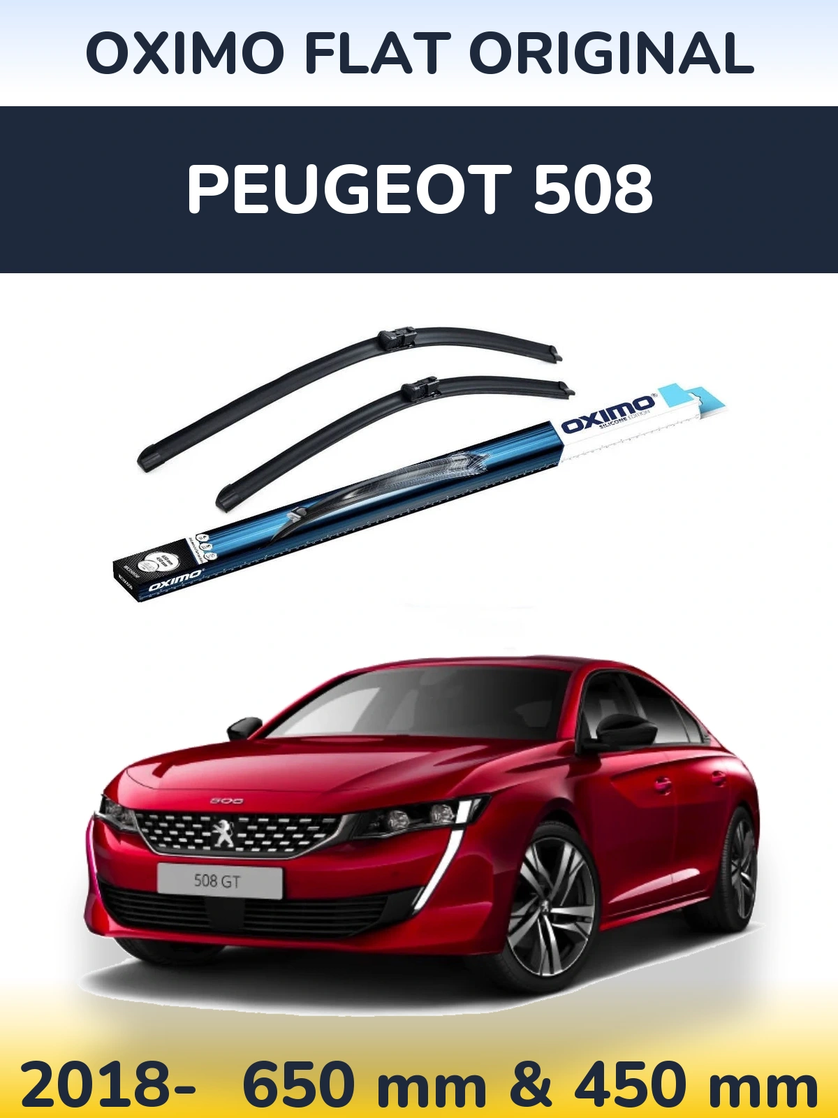 Front wiper blade set Oximo Flat Original 650 & 450 mm for Peugeot 508 2018-2026