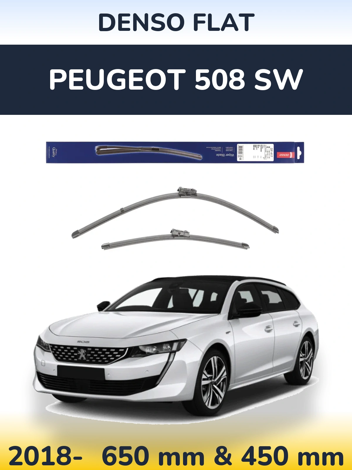 Front wiper blade set Denso Flat 650 & 450 mm for Peugeot 508 SW 2018-2026