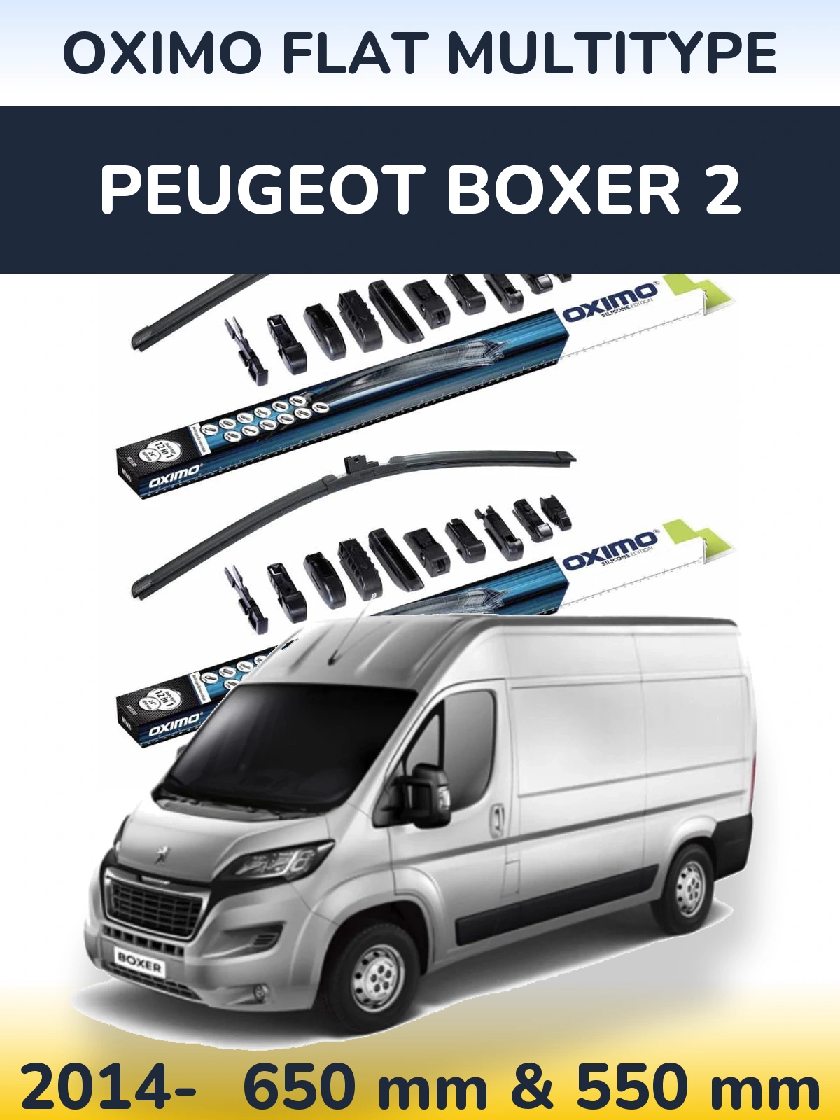 Комплект передних дворников Oximo Flat MultiТипe 650 & 550 мм для Peugeot Boxer 2 2014-2026