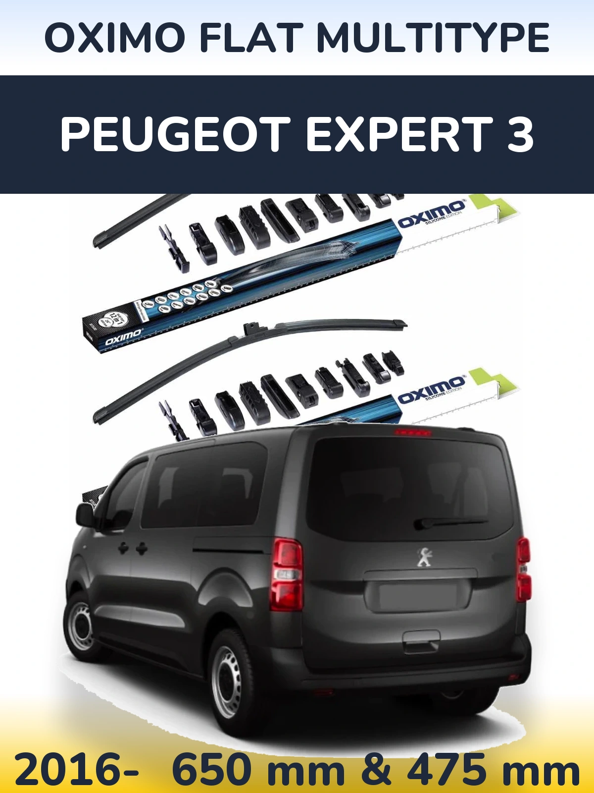 Front wiper blade set Oximo Flat MultiTypee 650 & 475 мм for Peugeot Expert 3 2016-2026