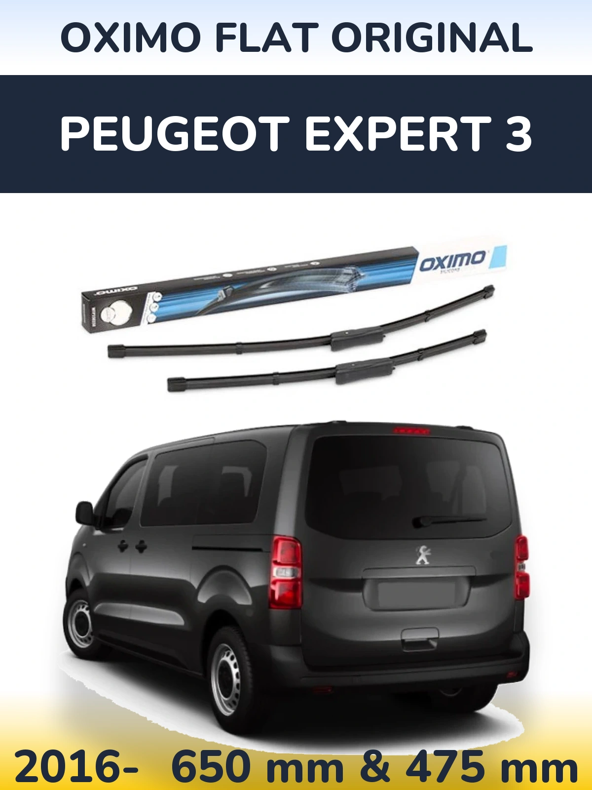 Комплект передних дворников Oximo Flat Original 650 & 475 мм для Peugeot Expert 3 2016-2026