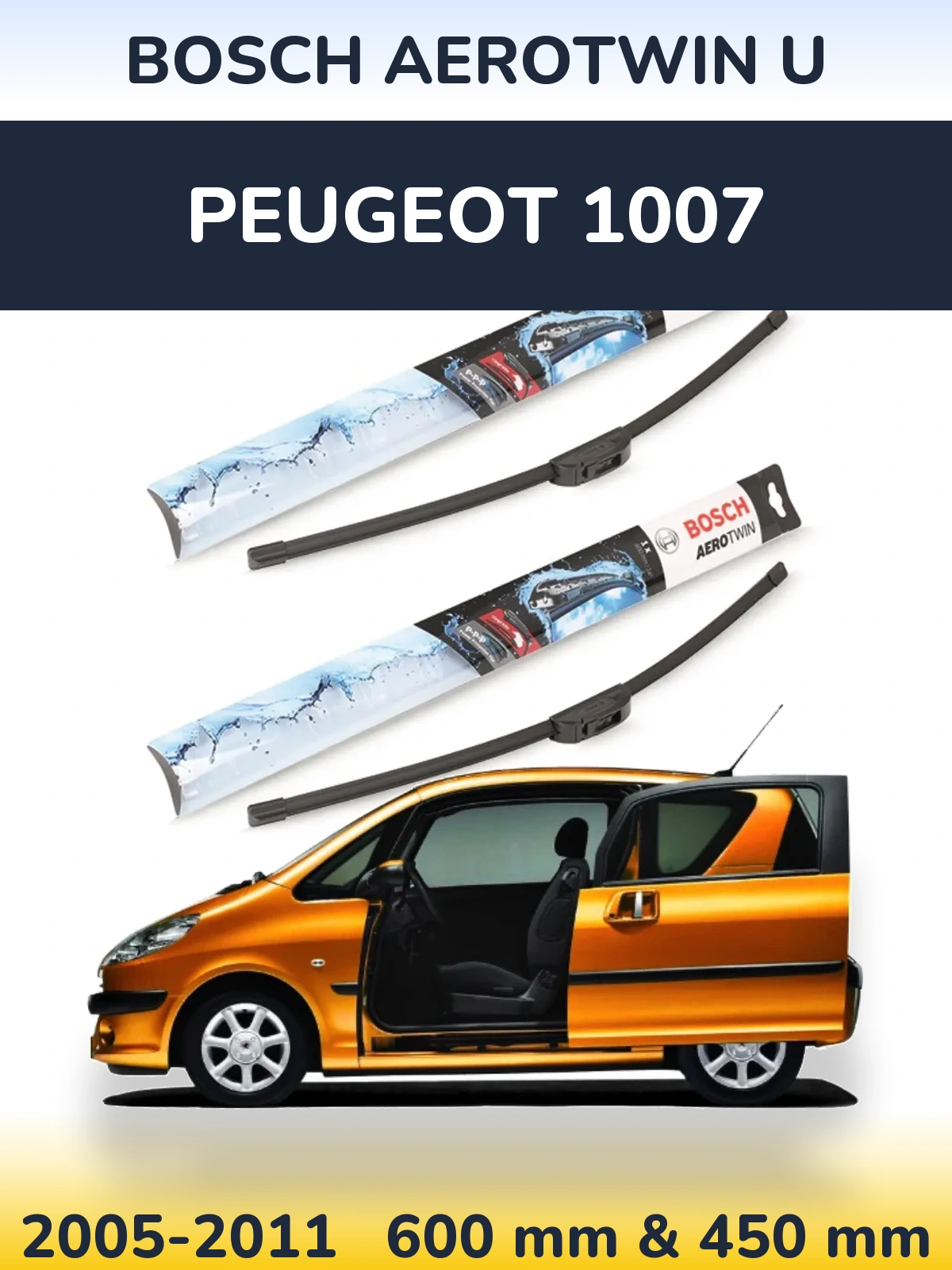 Front wiper blade set BOSCH AeroTwin U 600 & 450 мм for Peugeot 1007 2005-2011