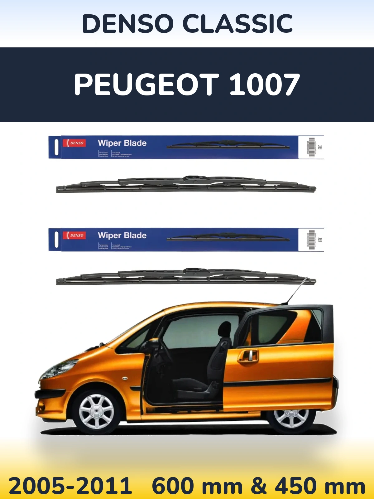 Front wiper blade set Denso Classic 600 & 450 мм for Peugeot 1007 2005-2011