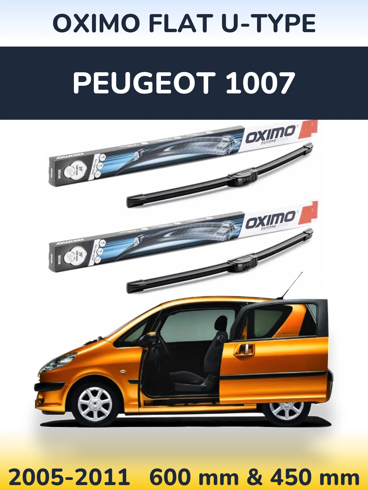 Front wiper blade set Oximo Flat U-type 600 & 450 mm for Peugeot 1007 2005-2011