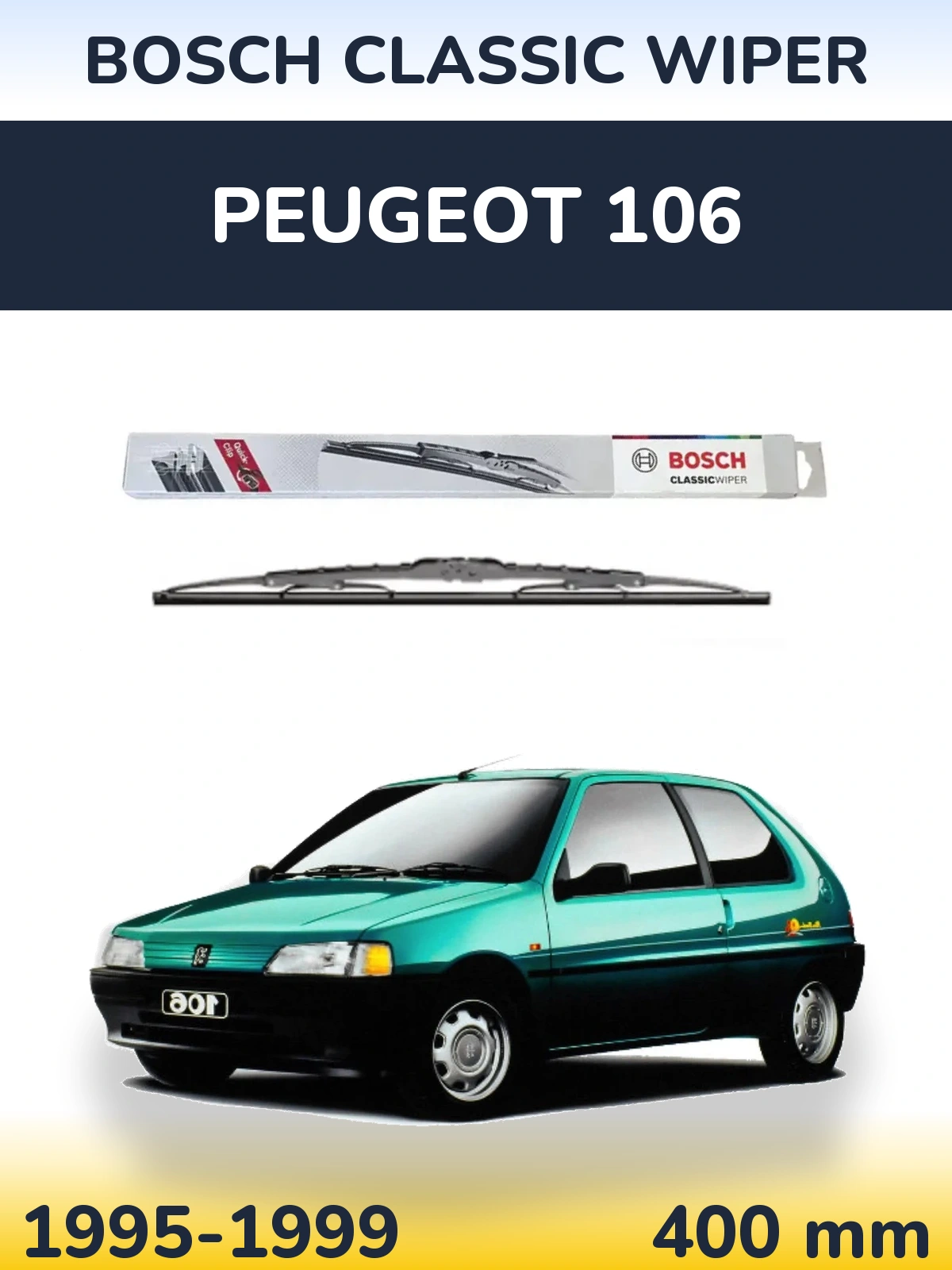 Rear wiper blade BOSCH Classic Wiper 400 mm for Peugeot 106 1995-1999