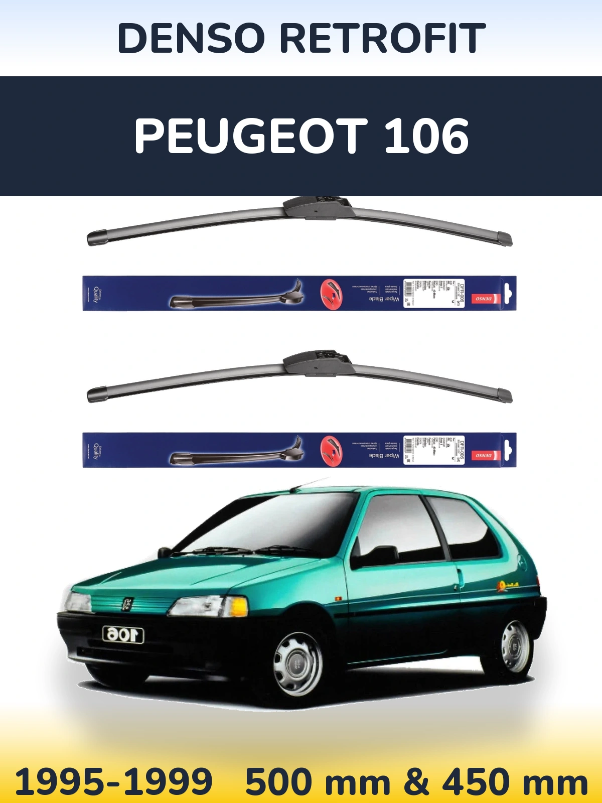 Комплект передних дворников Denso Retrofit 500 & 450 мм для Peugeot 106 1995-1999