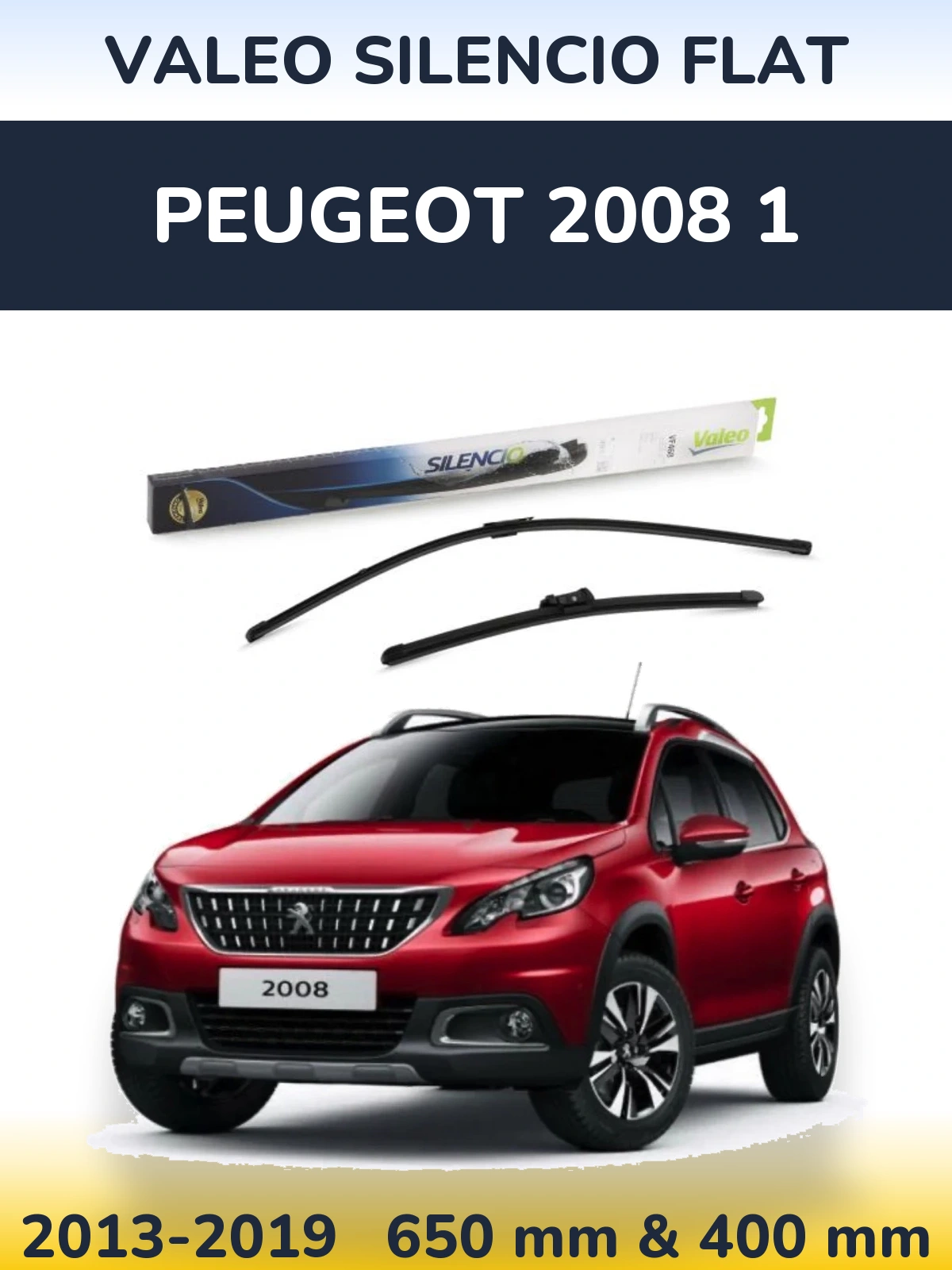 Komplet przednich wycieraczek Valeo Silencio Flat 650 & 400 mm do Peugeot 2008 1 2013-2019